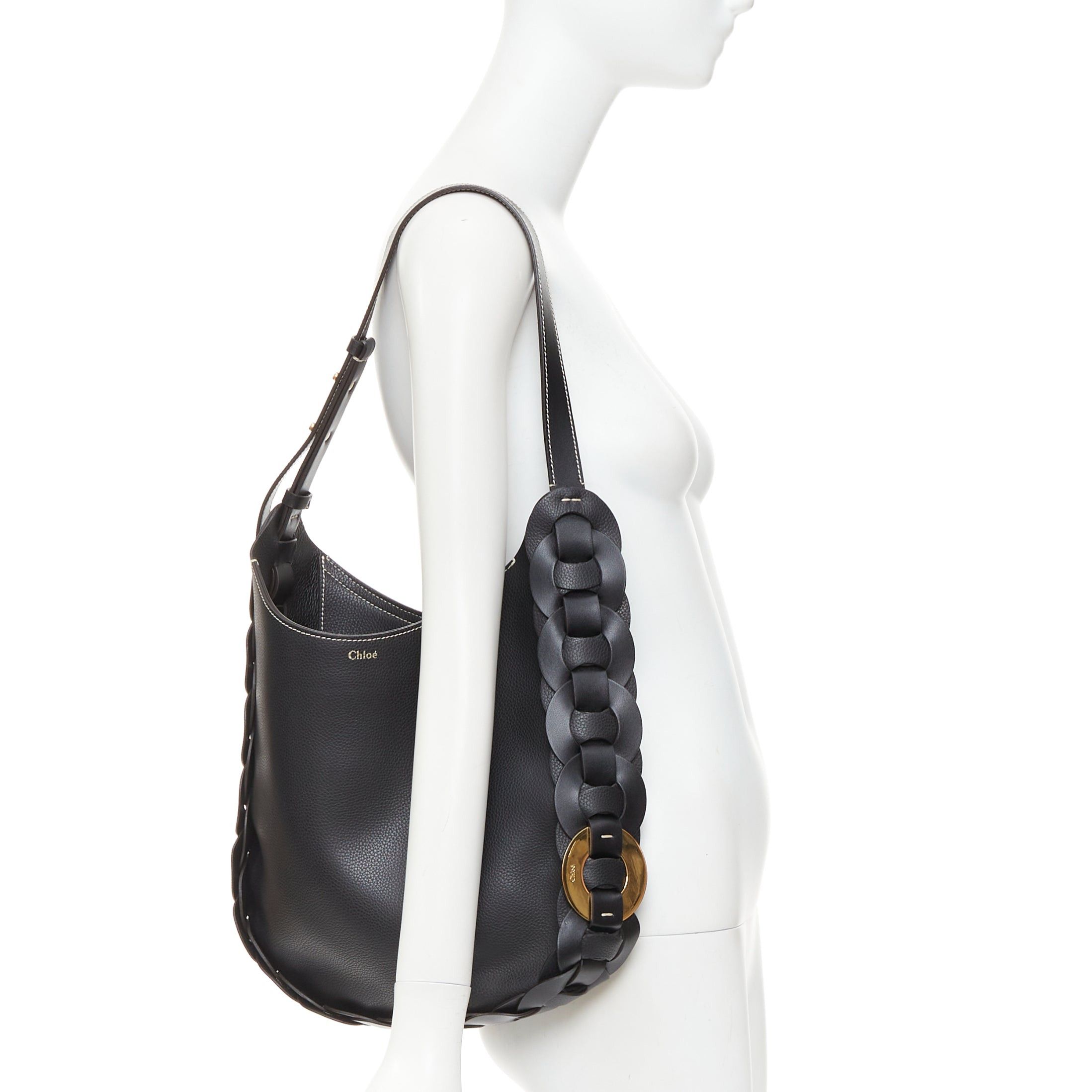 Chloe CHLOE Darryl Hobo black pebbled leather braided side shoulder bag Size ONE SIZE - 2 Thumbnail