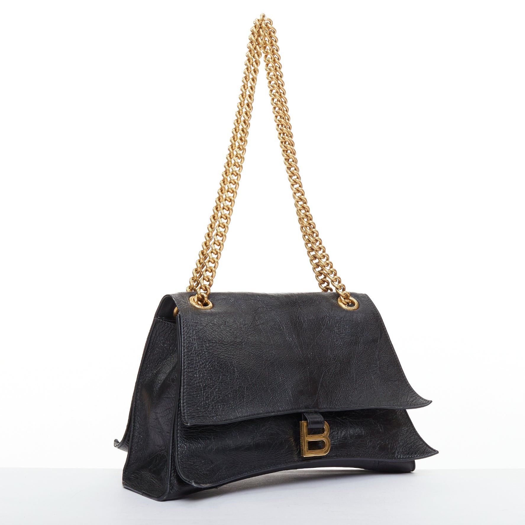 Balenciaga BALENCIAGA Crush Medum black textured leather gold B chain flap shoulder bag Size ONE SIZE - 3 Thumbnail