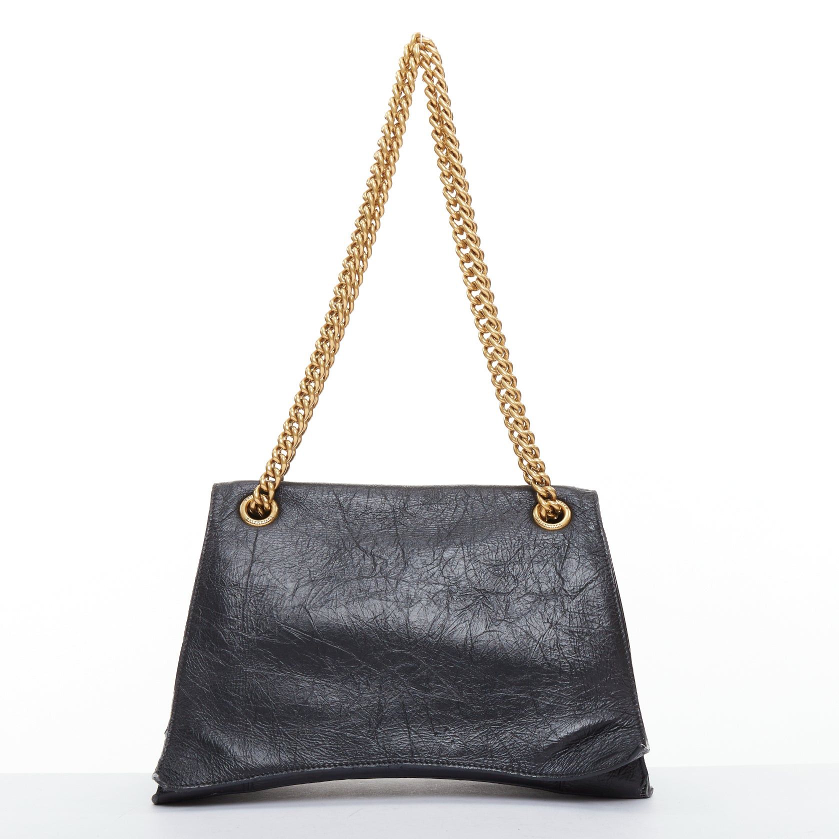 Balenciaga BALENCIAGA Crush Medum black textured leather gold B chain flap shoulder bag Size ONE SIZE - 5 Thumbnail