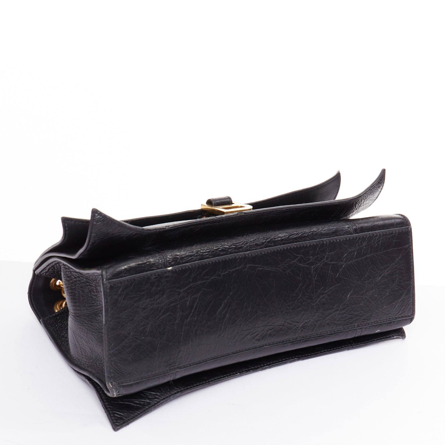 Balenciaga BALENCIAGA Crush Medum black textured leather gold B chain flap shoulder bag Size ONE SIZE - 7 Thumbnail