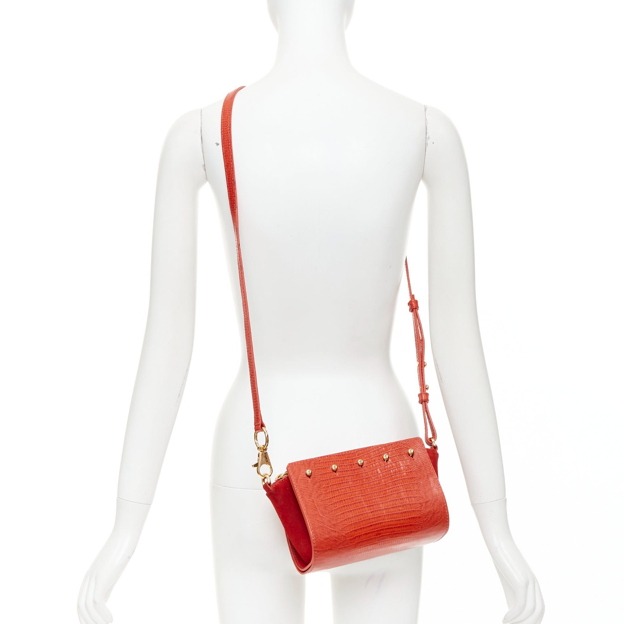 Alexander Wang ALEXANDER WANG Pelican Sling red croc embossed leather studded crossbody bag Size ONE SIZE - 2 Thumbnail