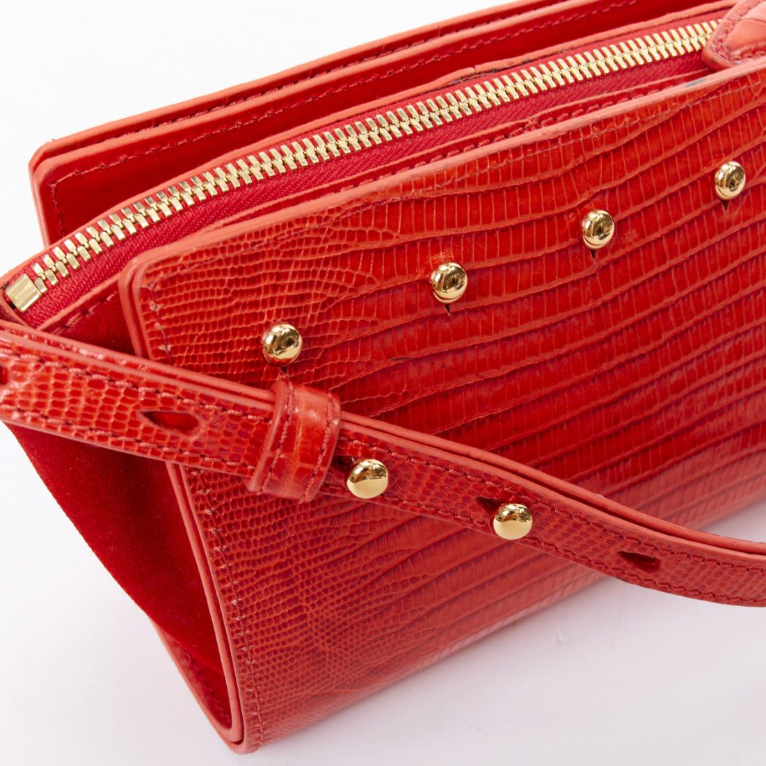 Alexander Wang ALEXANDER WANG Pelican Sling red croc embossed leather studded crossbody bag Size ONE SIZE - 8 Thumbnail