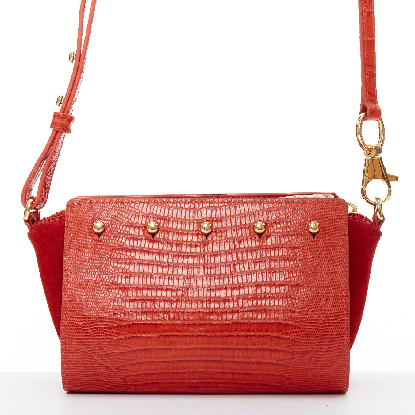 Alexander Wang ALEXANDER WANG Pelican Sling red croc embossed leather studded crossbody bag Size ONE SIZE - 5 Thumbnail