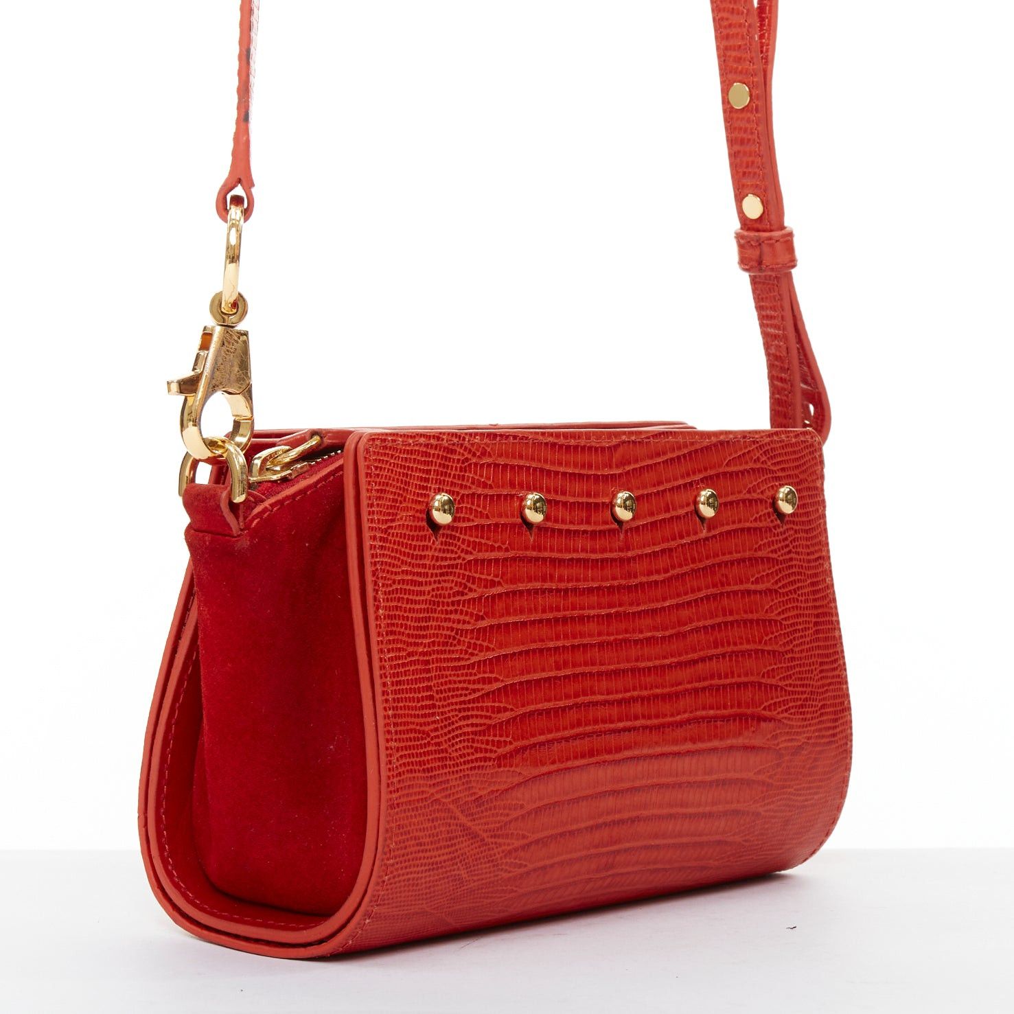 Alexander Wang ALEXANDER WANG Pelican Sling red croc embossed leather studded crossbody bag Size ONE SIZE - 3 Thumbnail