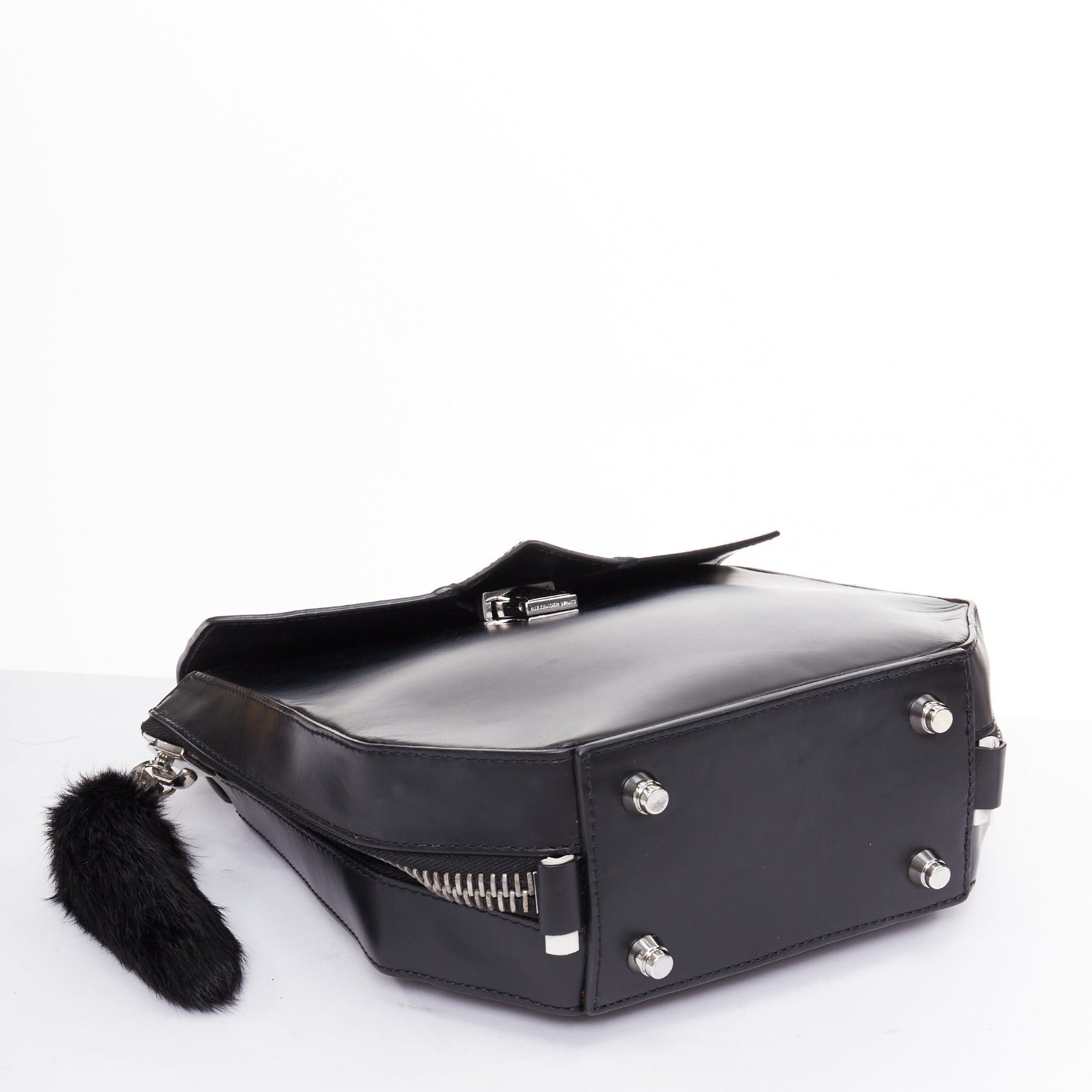 Alexander Wang ALEXANDER WANG Devere black rabbit fur trim geometric structural bag Size ONE SIZE - 6 Thumbnail