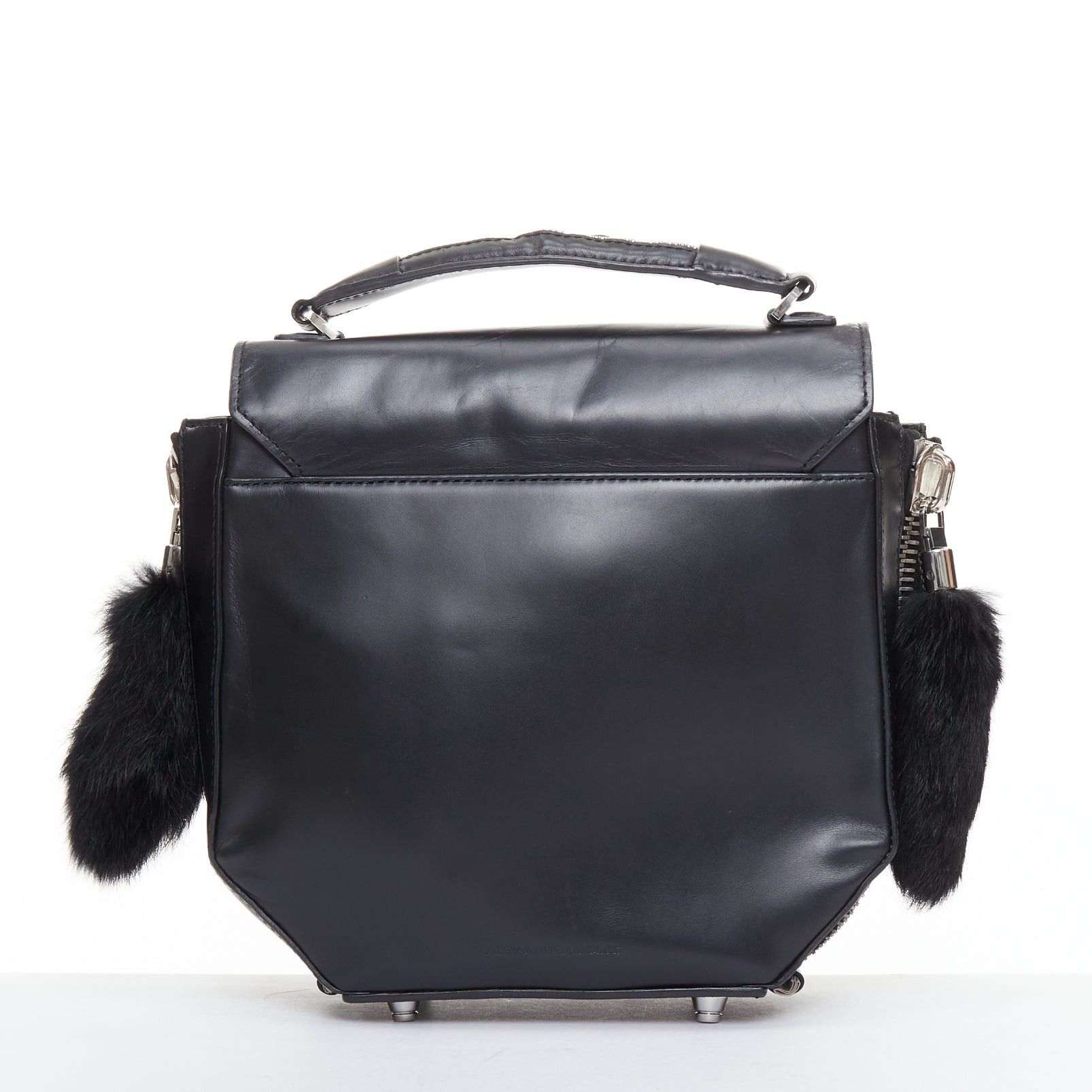 Alexander Wang ALEXANDER WANG Devere black rabbit fur trim geometric structural bag Size ONE SIZE - 5 Thumbnail