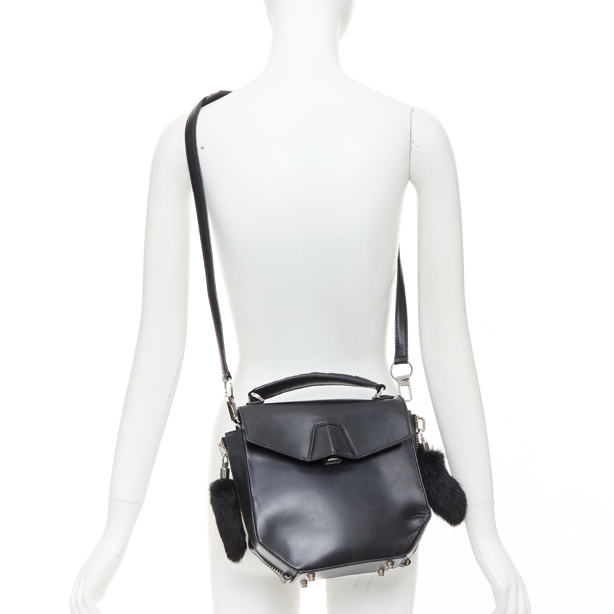 Alexander Wang ALEXANDER WANG Devere black rabbit fur trim geometric structural bag Size ONE SIZE - 2 Thumbnail