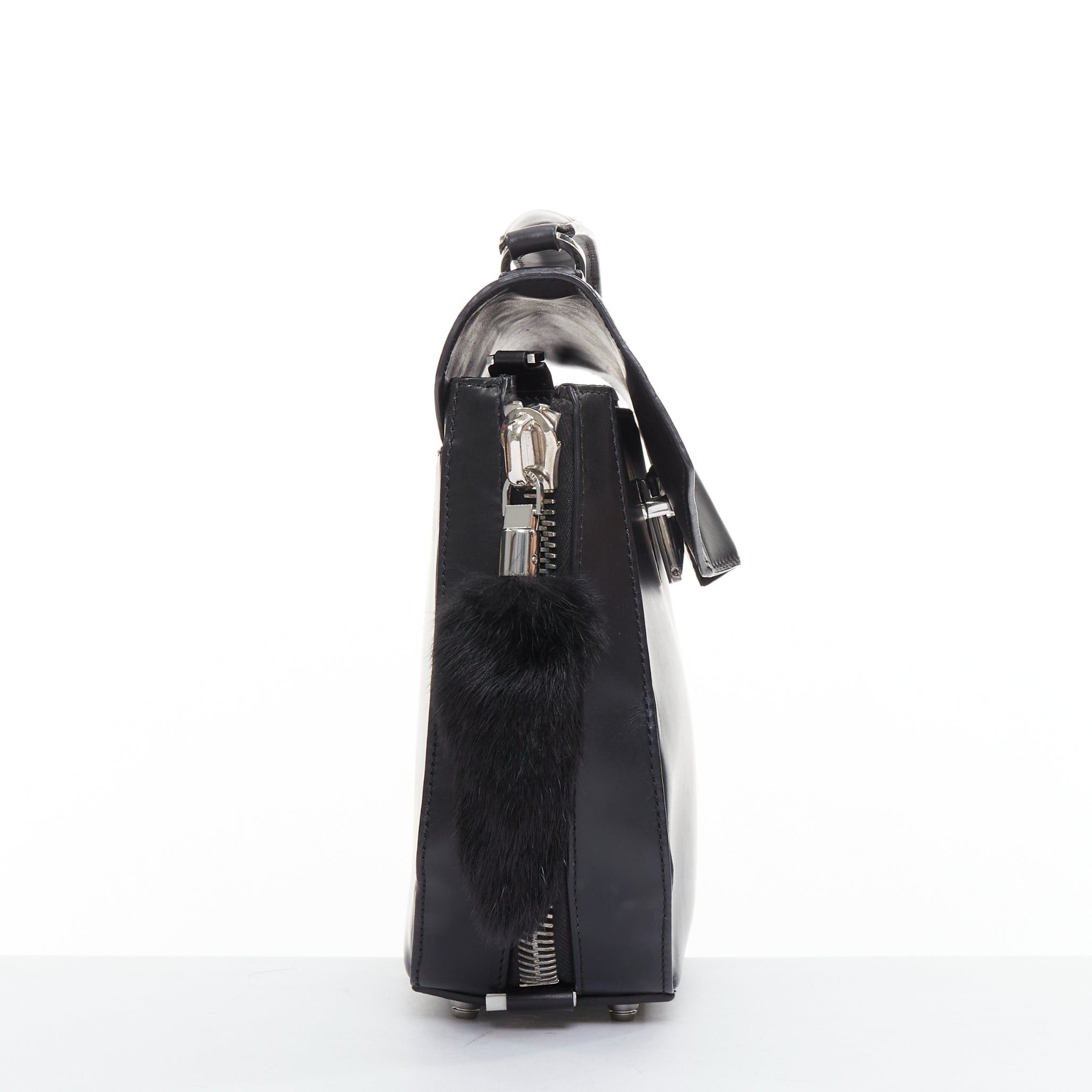Alexander Wang ALEXANDER WANG Devere black rabbit fur trim geometric structural bag Size ONE SIZE - 4 Thumbnail