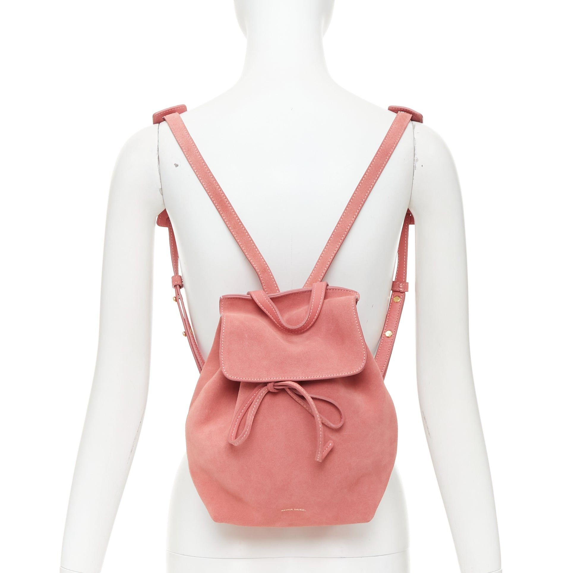 Mansur Gavriel MANSUR GAVRIEL Suede Mini Backpack pink leather gold logo tie bag Size ONE SIZE - 2 Thumbnail