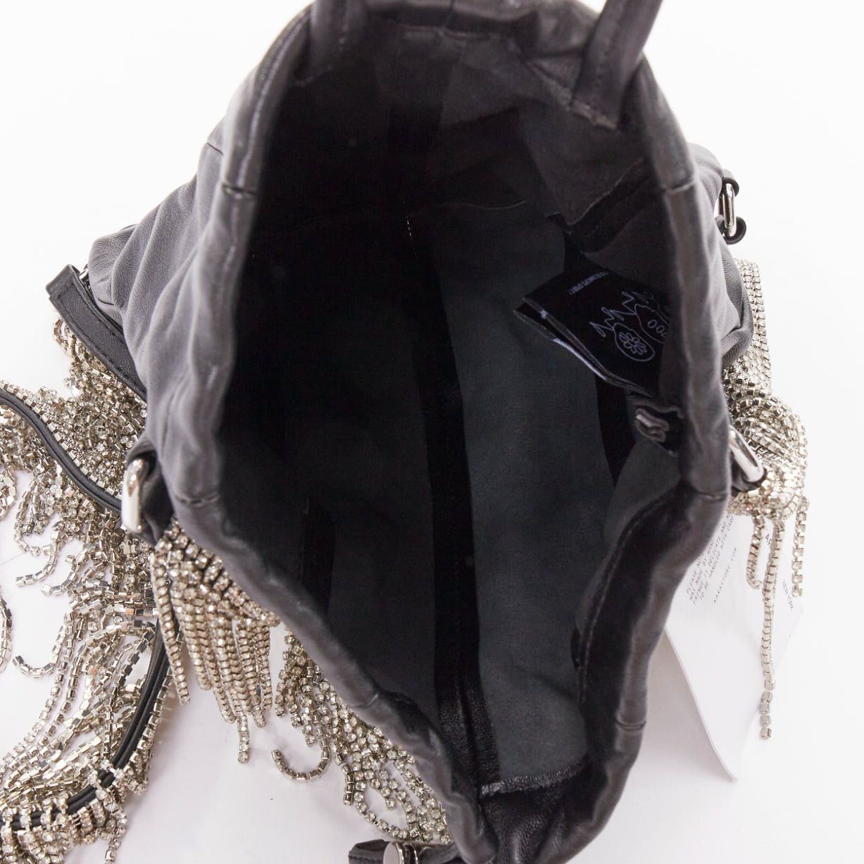 KARA KARA black leather white logo strass fringe crystal mini backpack bag Size ONE SIZE - 8 Thumbnail