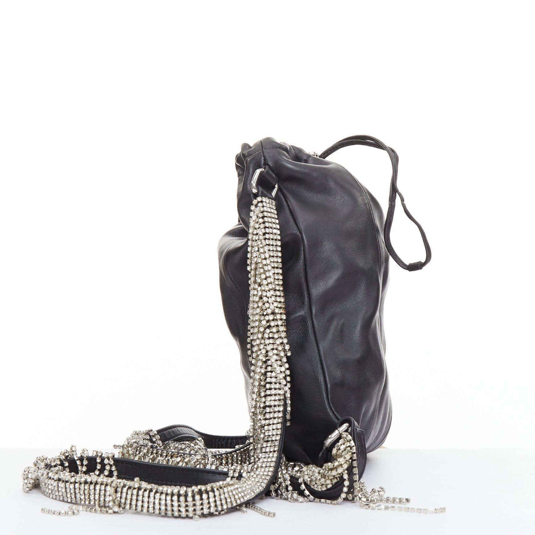 KARA KARA black leather white logo strass fringe crystal mini backpack bag Size ONE SIZE - 3 Thumbnail