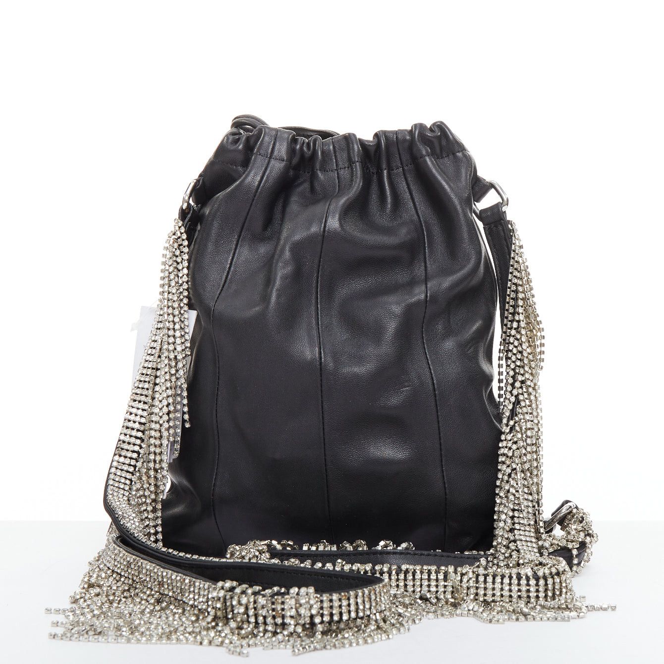KARA KARA black leather white logo strass fringe crystal mini backpack bag Size ONE SIZE - 4 Thumbnail