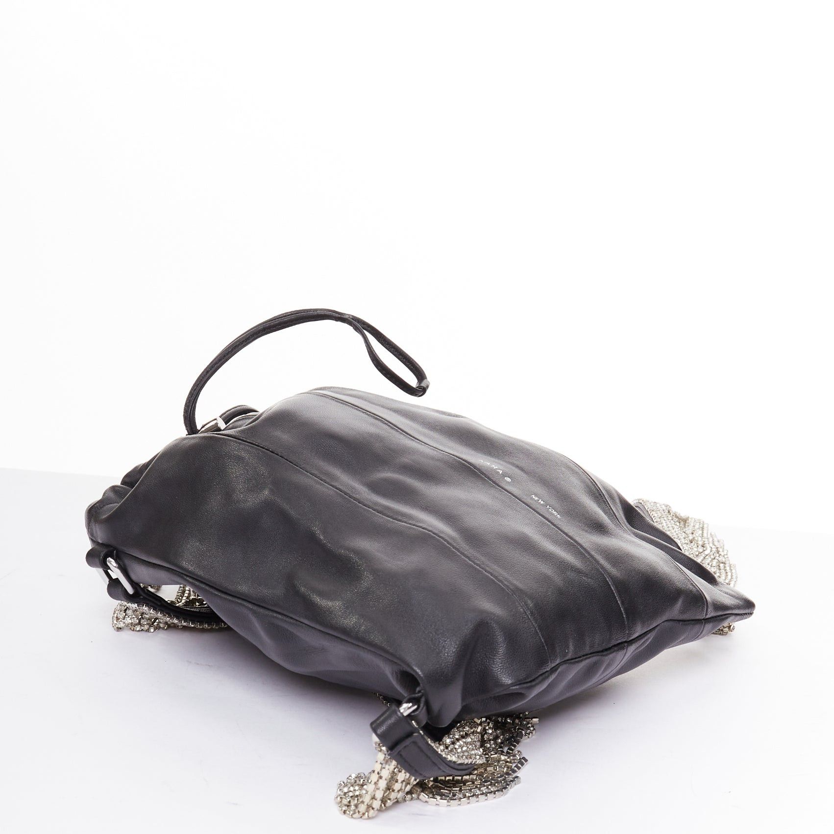 KARA KARA black leather white logo strass fringe crystal mini backpack bag Size ONE SIZE - 5 Thumbnail