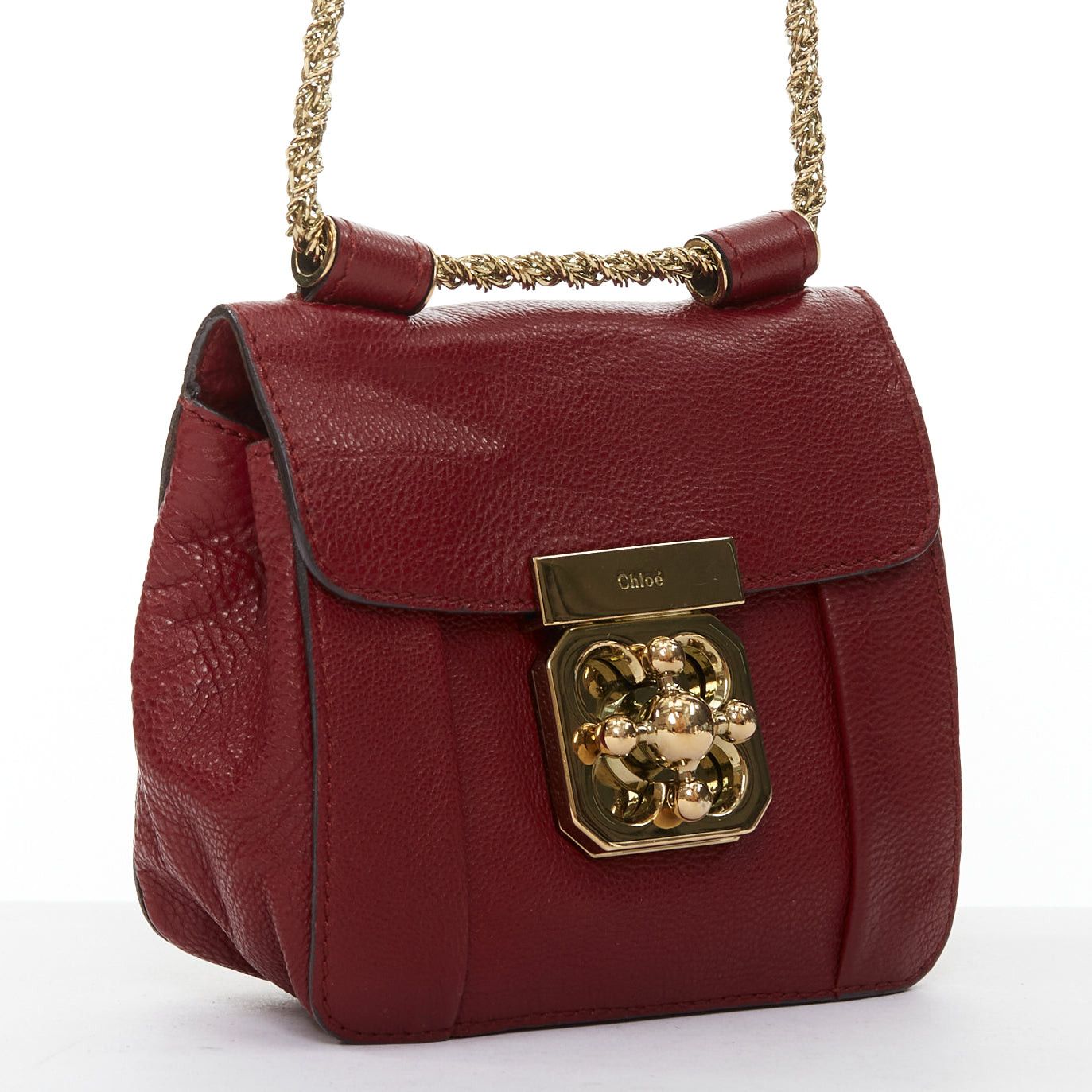 Chloe CHLOE Mini Elsie burgundy leather gold turnlock mini crossbody bag Size ONE SIZE - 3 Thumbnail