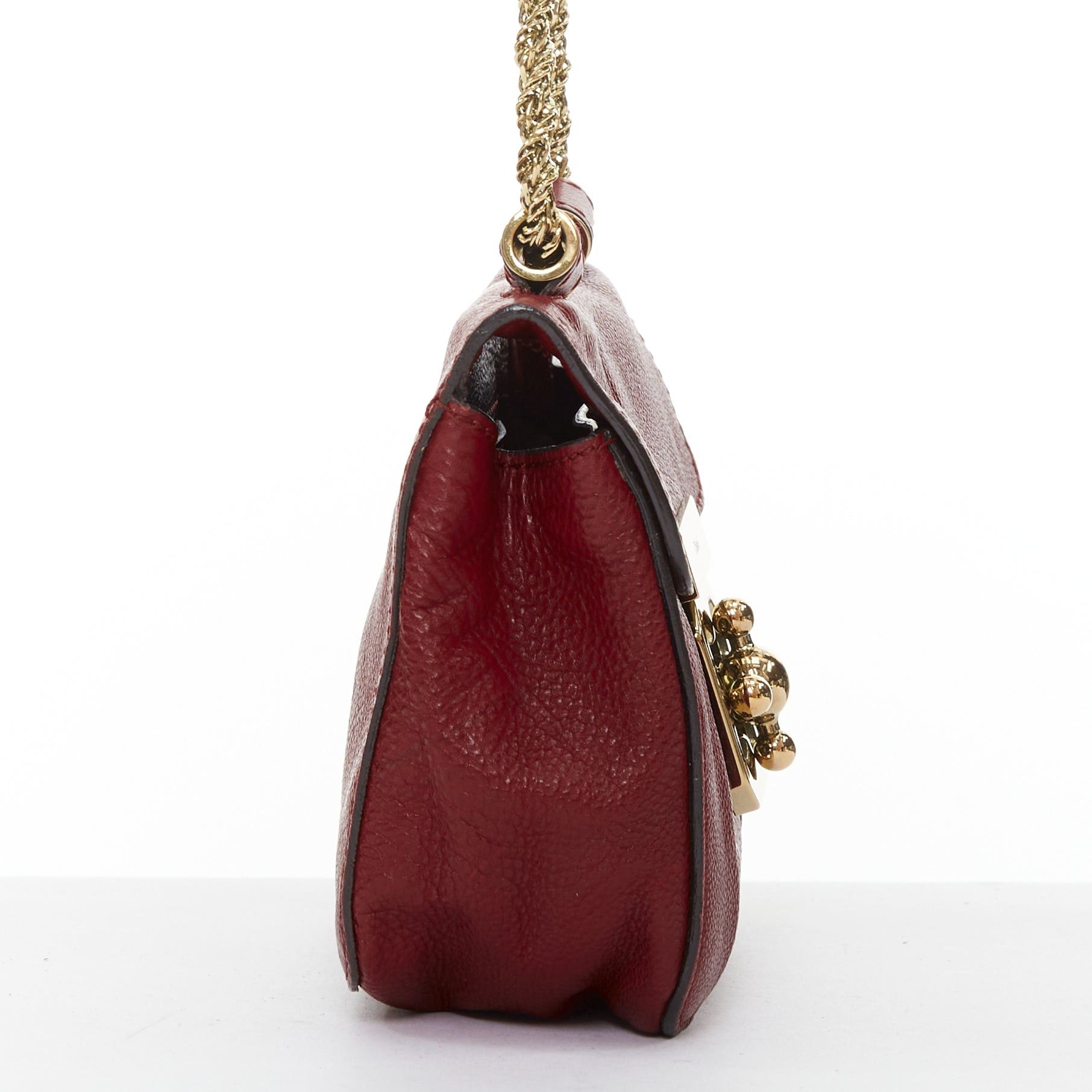 Chloe CHLOE Mini Elsie burgundy leather gold turnlock mini crossbody bag Size ONE SIZE - 4 Thumbnail
