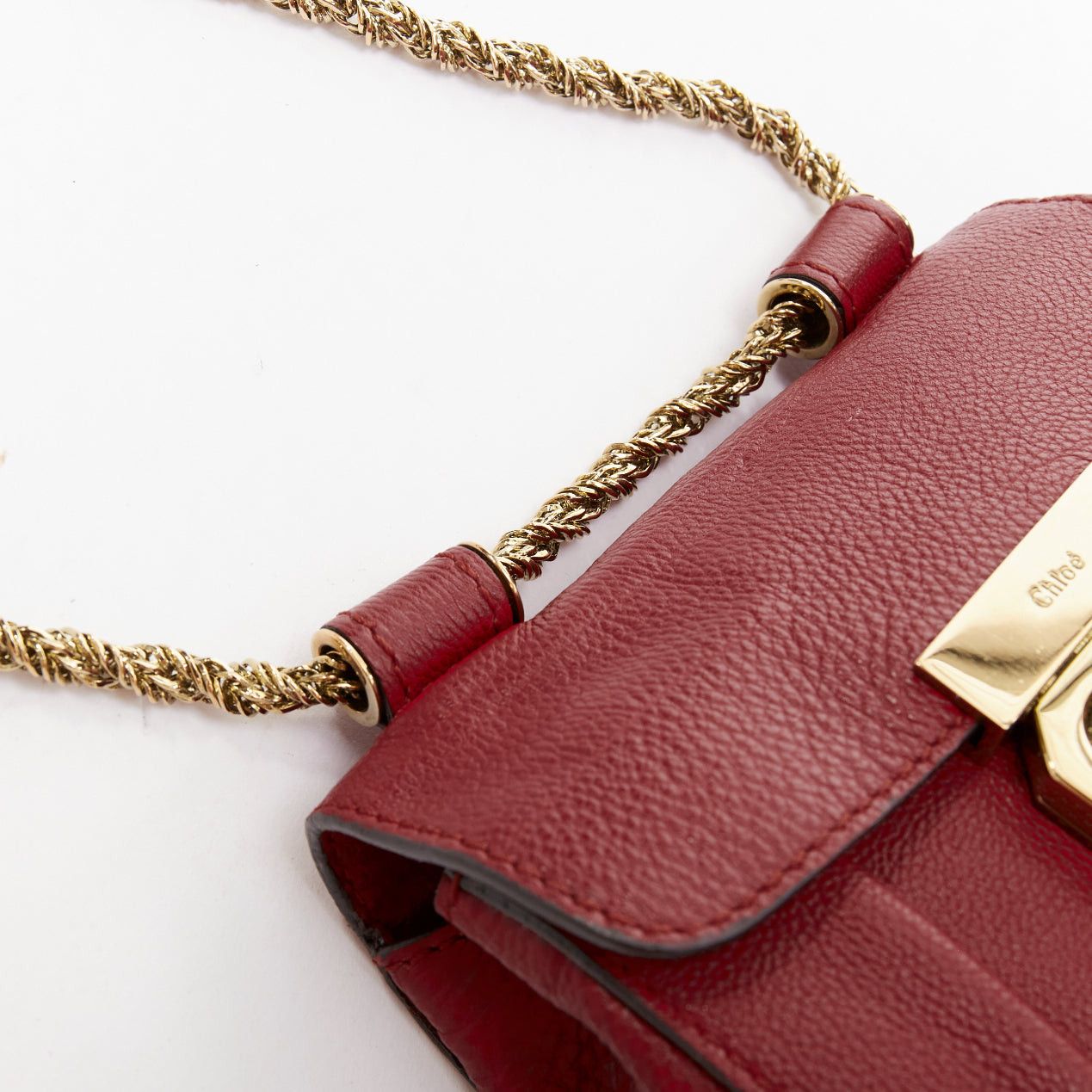 Chloe CHLOE Mini Elsie burgundy leather gold turnlock mini crossbody bag Size ONE SIZE - 8 Thumbnail
