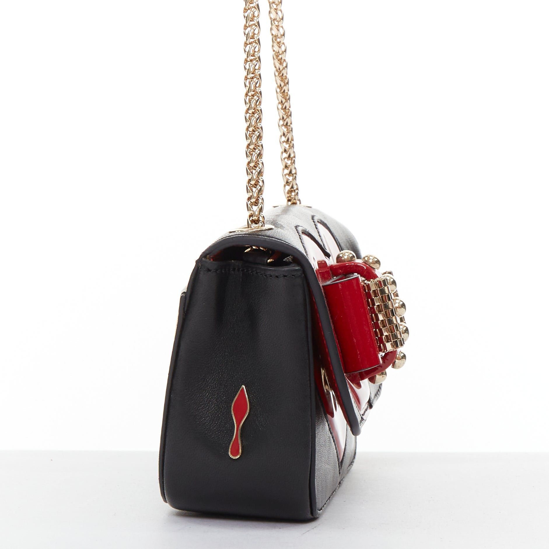 Christian Louboutin CHRISTIAN LOUBOUTIN Sweet Charity Heart black leather red patent mini crossbody bag Size ONE SIZE - 4 Thumbnail