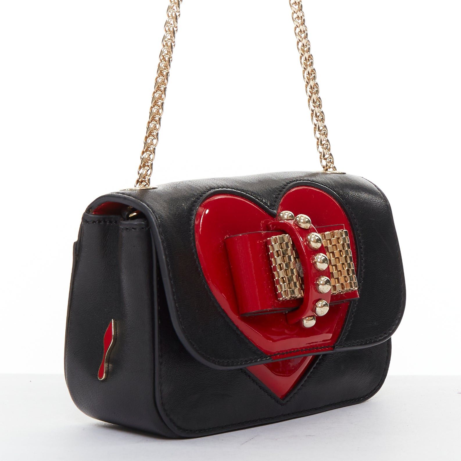 Christian Louboutin CHRISTIAN LOUBOUTIN Sweet Charity Heart black leather red patent mini crossbody bag Size ONE SIZE - 3 Thumbnail