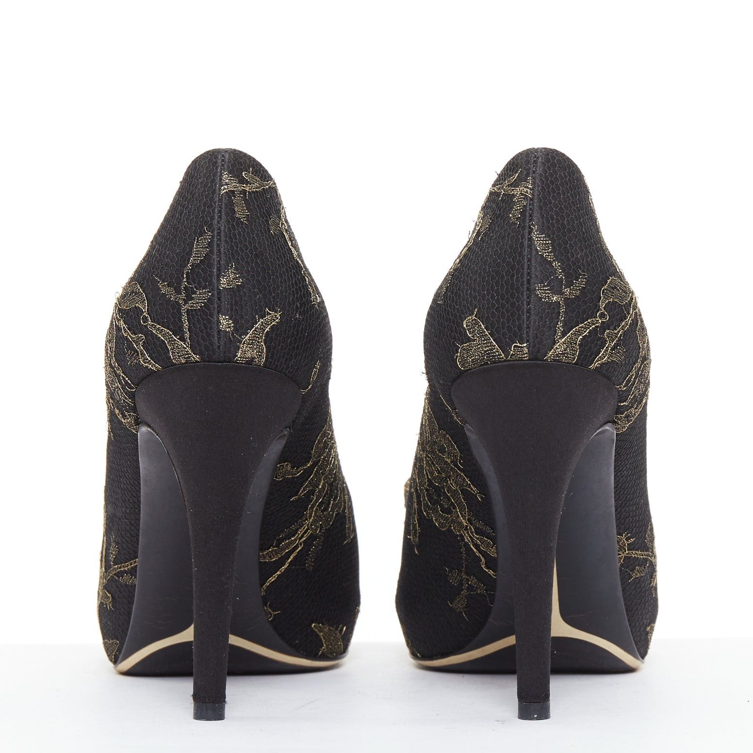 Salvatore Ferragamo SALVATORE FERRAGAMO Teodora black gold lace Vera bow peep toe pumps Size.8 Size US 10.5 / IT 40.5 - 5 Thumbnail