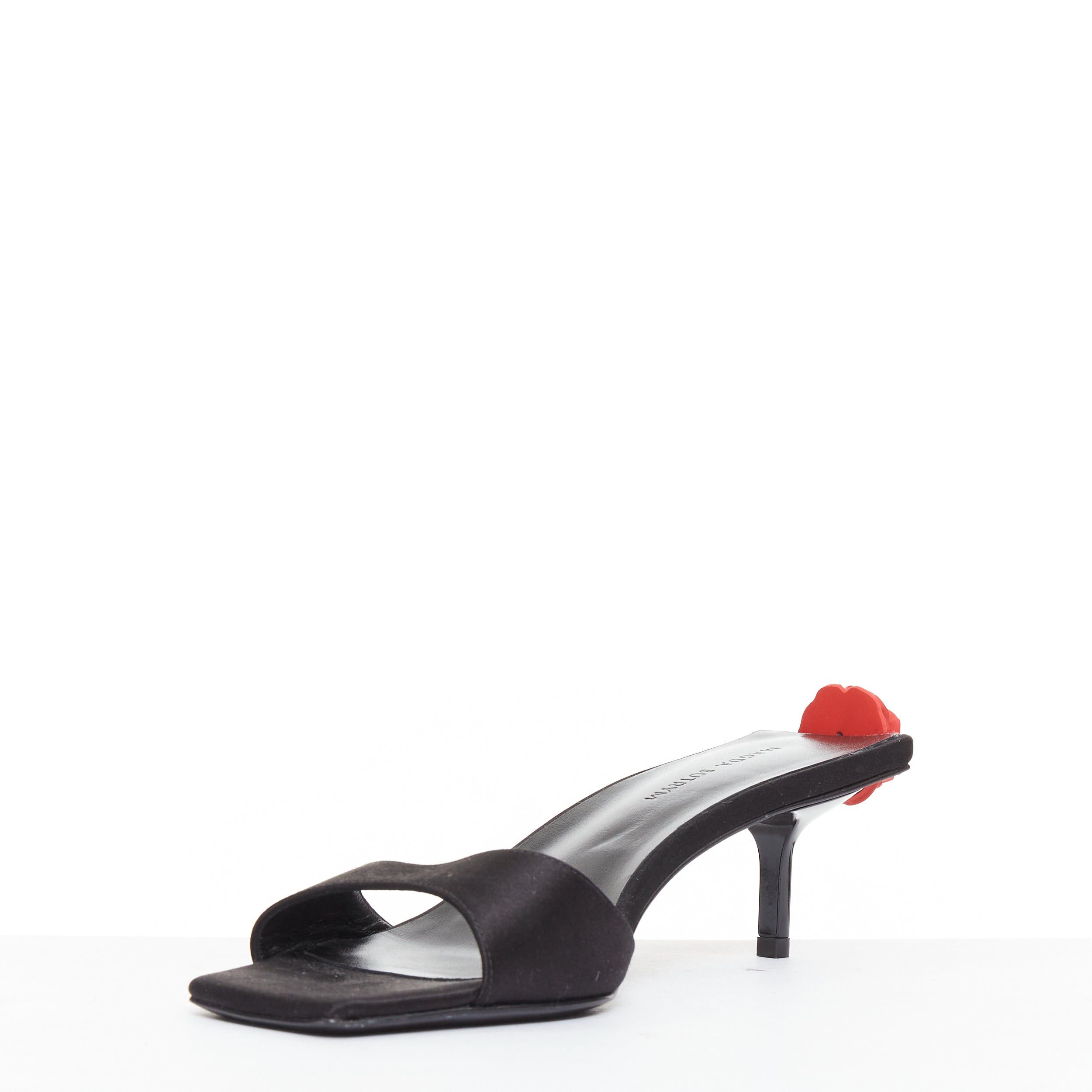 Magda Butrym MAGDA BUTRYM red floral black satin embellished mid mule heels EU37.5 Size US 7.5 / IT 37.5 - 4 Thumbnail