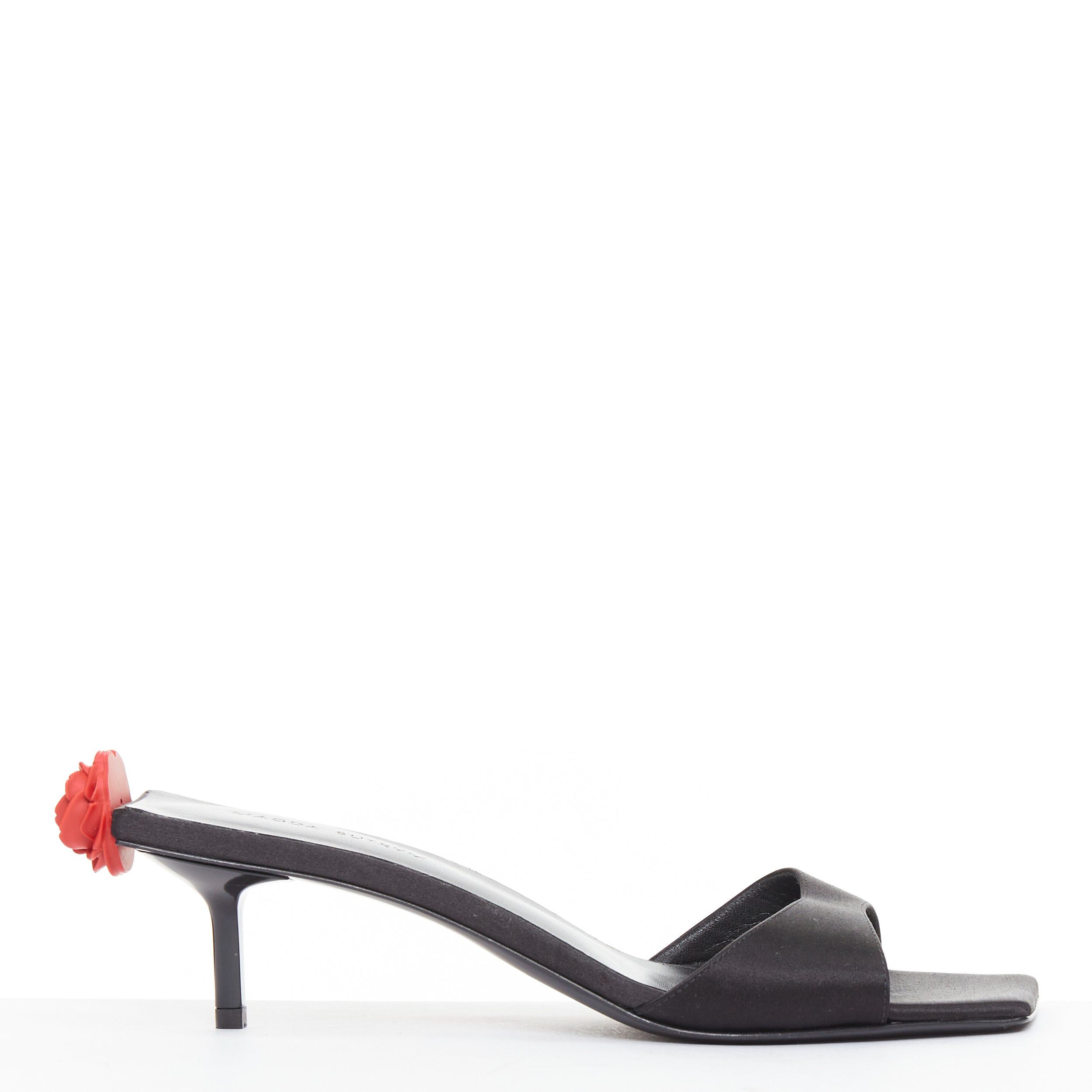 Magda Butrym MAGDA BUTRYM red floral black satin embellished mid mule heels EU37.5 Size US 7.5 / IT 37.5 - 2 Thumbnail