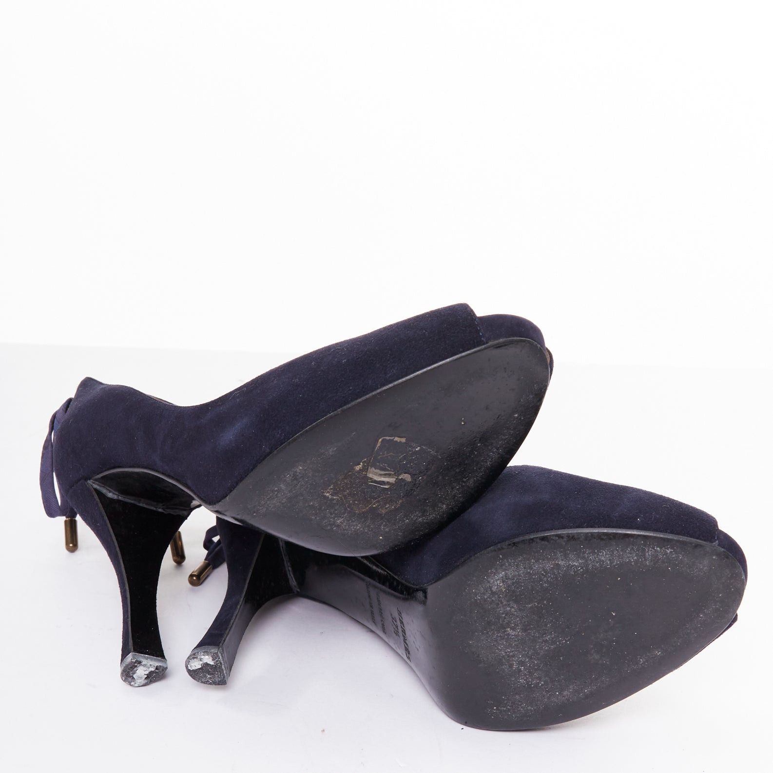 Hermes HERMES navy suede leather silk bow tie back spool heeled pumps EU37.5 Size US 7.5 / IT 37.5 - 11 Thumbnail