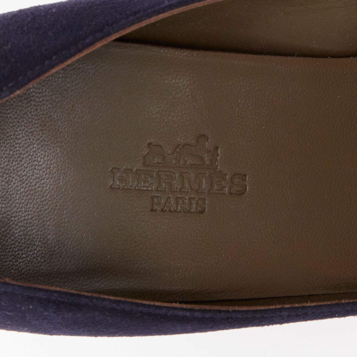 Hermes HERMES navy suede leather silk bow tie back spool heeled pumps EU37.5 Size US 7.5 / IT 37.5 - 9 Thumbnail