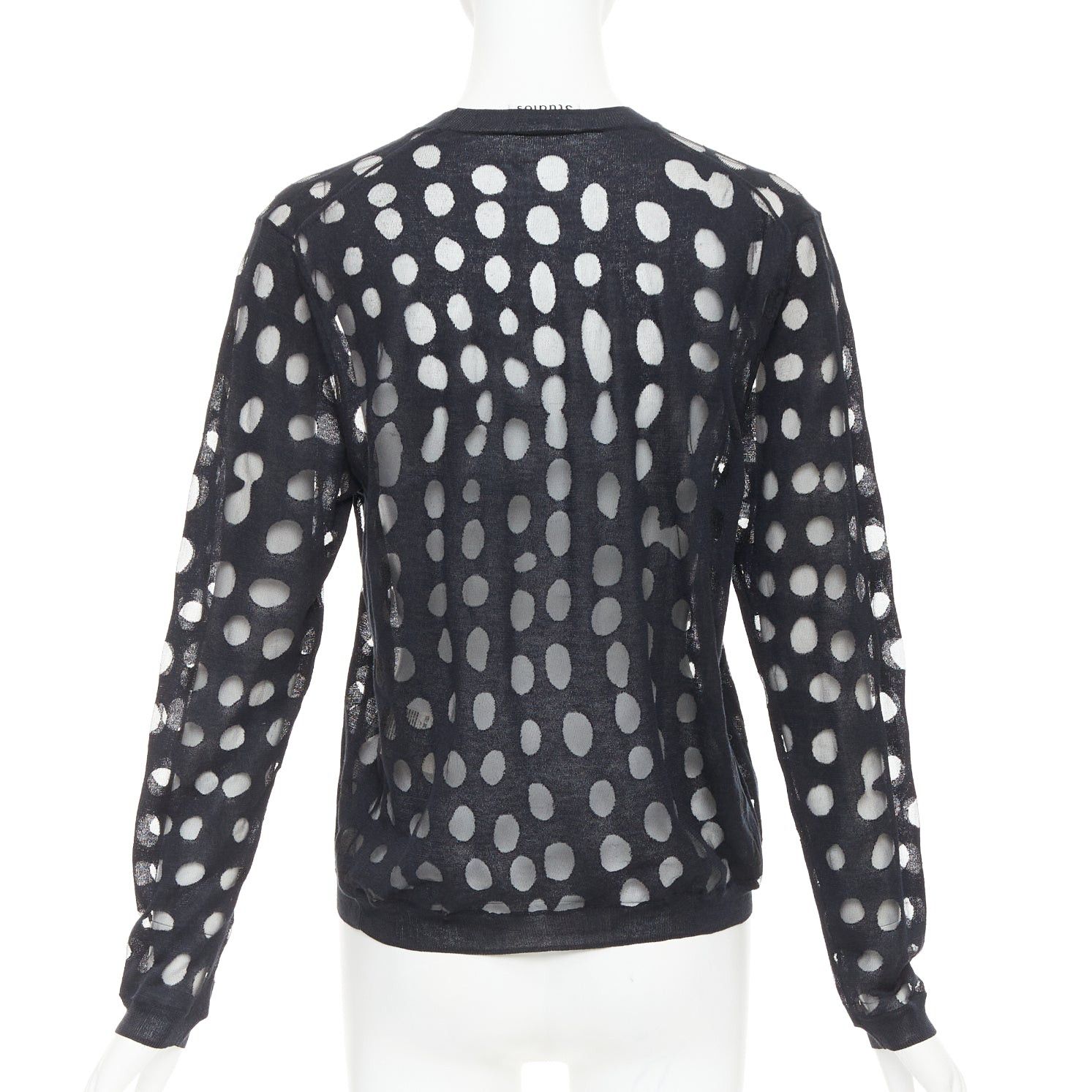 Acne Studios ACNE STUDIOS 2014 Ninah Dots black cotton blend irregular dots sheer sweater pullover S Size S / US 4 / IT 40 - 5 Thumbnail