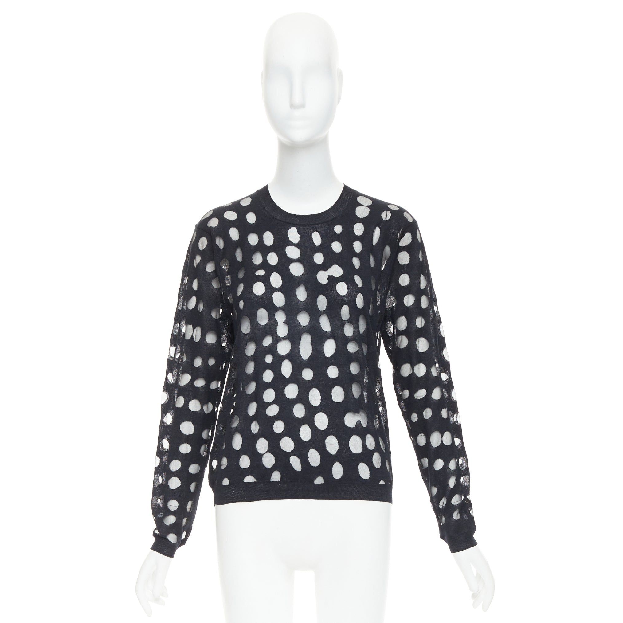 Acne Studios ACNE STUDIOS 2014 Ninah Dots black cotton blend irregular dots sheer sweater pullover S Size S / US 4 / IT 40 - 9 Thumbnail
