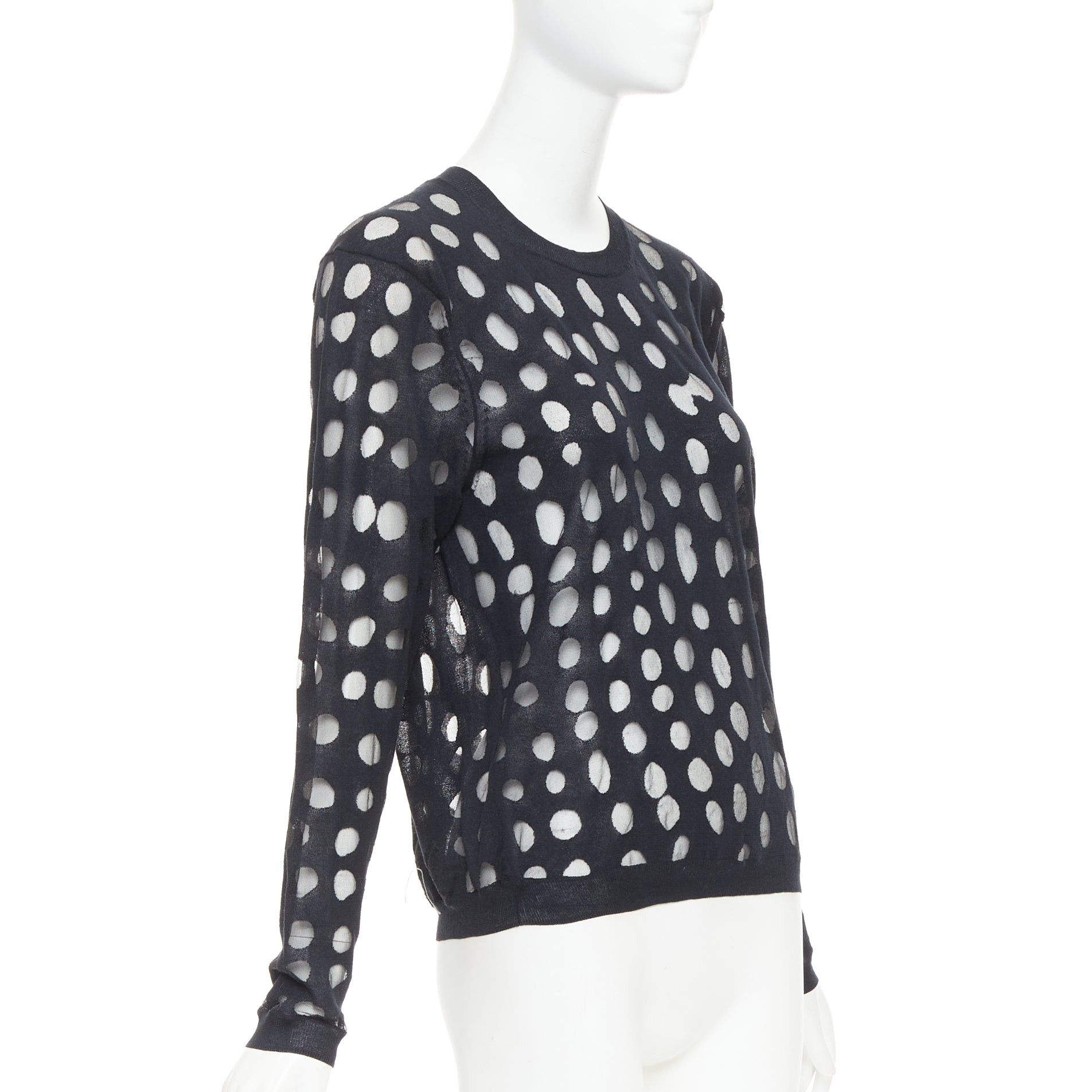 Acne Studios ACNE STUDIOS 2014 Ninah Dots black cotton blend irregular dots sheer sweater pullover S Size S / US 4 / IT 40 - 3 Thumbnail