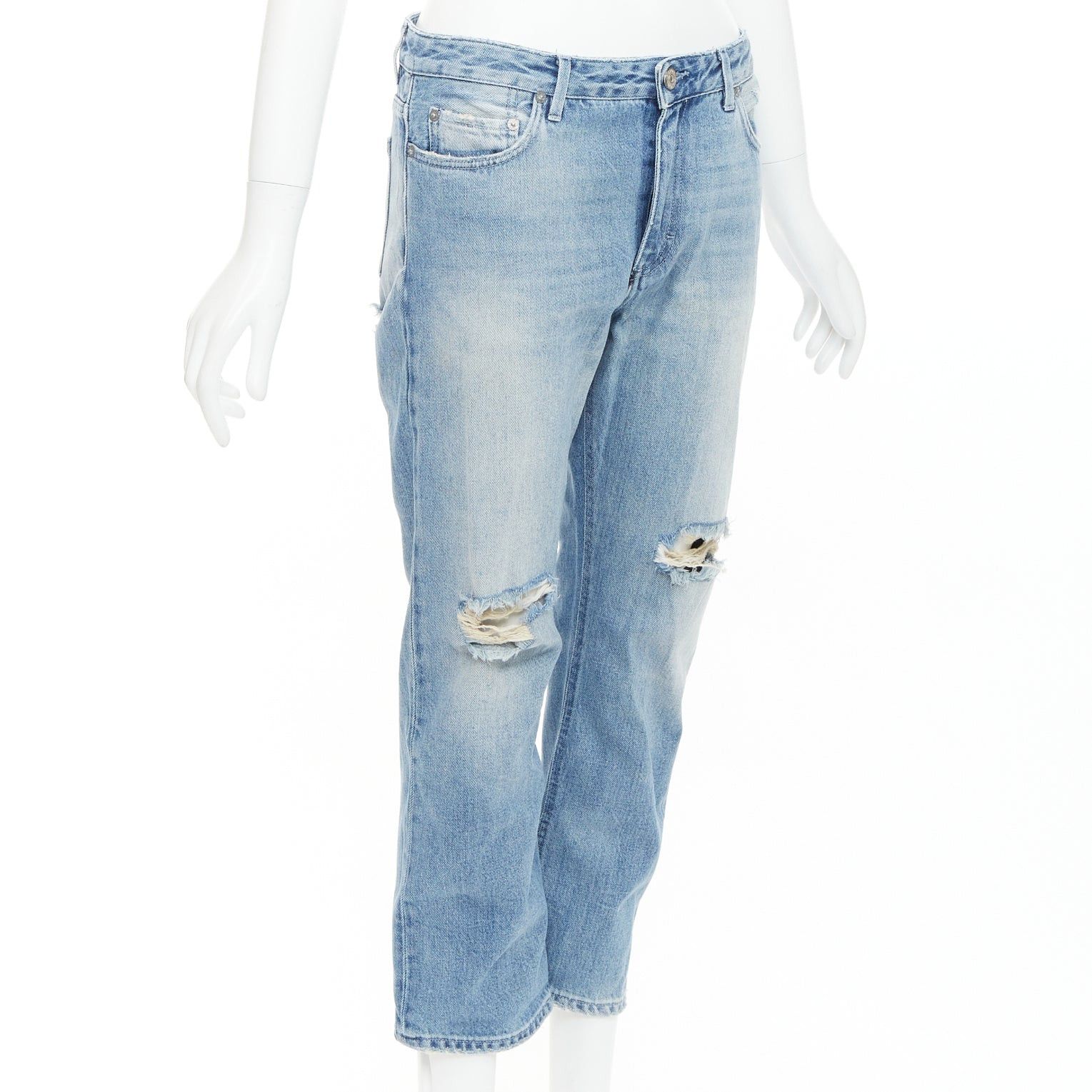Acne Studios ACNE STUDIOS Pop Trash blue washed cotton ripped knees distressed back cropped jeans FR34 XS Size 26" / US 2 / IT 38 - 3 Thumbnail