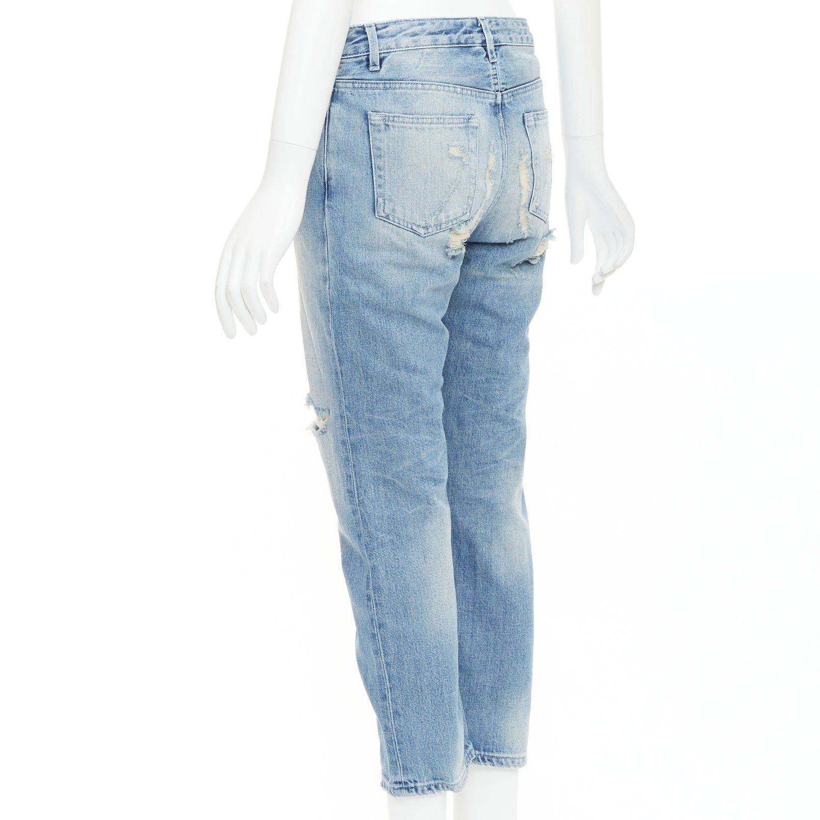 Acne Studios ACNE STUDIOS Pop Trash blue washed cotton ripped knees distressed back cropped jeans FR34 XS Size 26" / US 2 / IT 38 - 6 Thumbnail