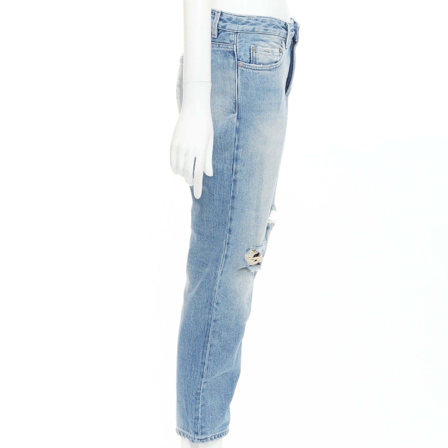 Acne Studios ACNE STUDIOS Pop Trash blue washed cotton ripped knees distressed back cropped jeans FR34 XS Size 26" / US 2 / IT 38 - 4 Thumbnail