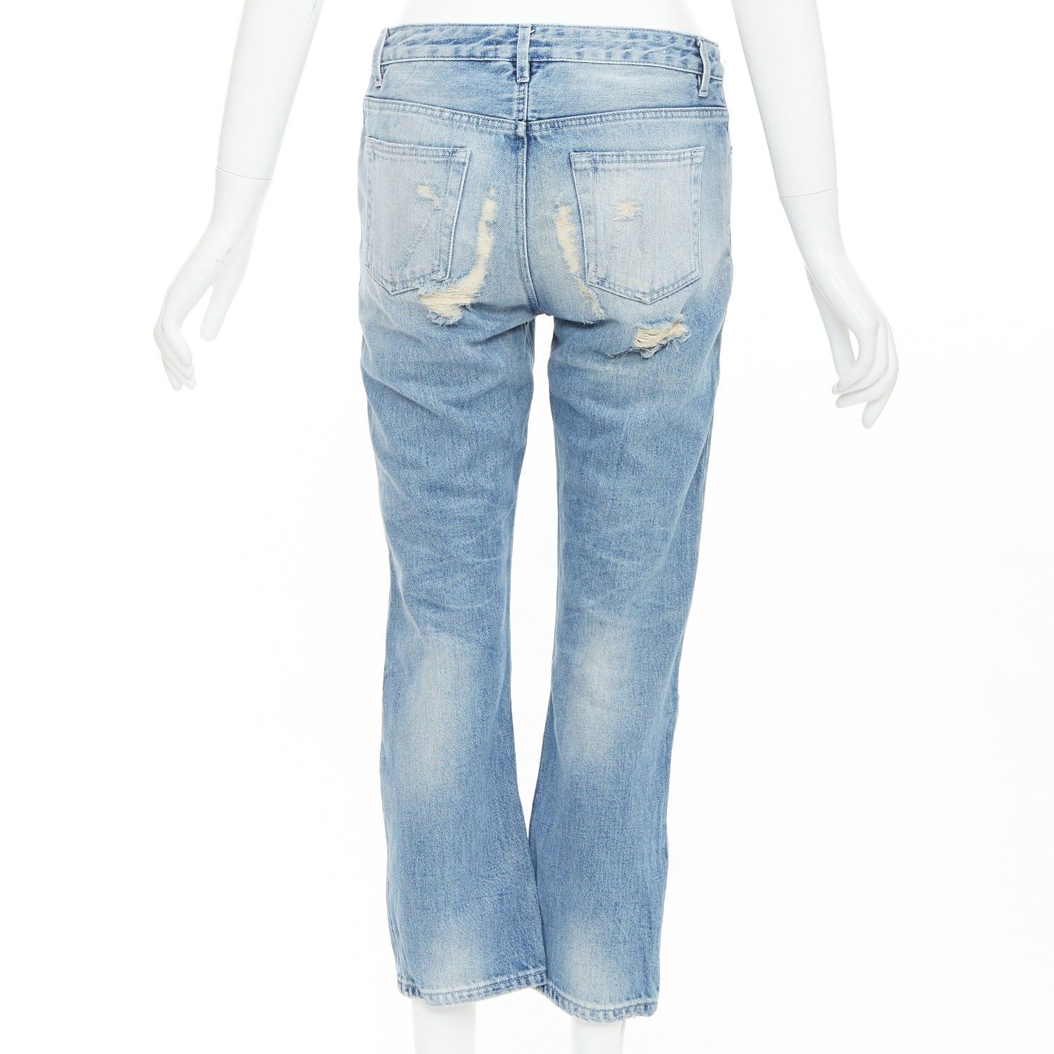 Acne Studios ACNE STUDIOS Pop Trash blue washed cotton ripped knees distressed back cropped jeans FR34 XS Size 26" / US 2 / IT 38 - 5 Thumbnail