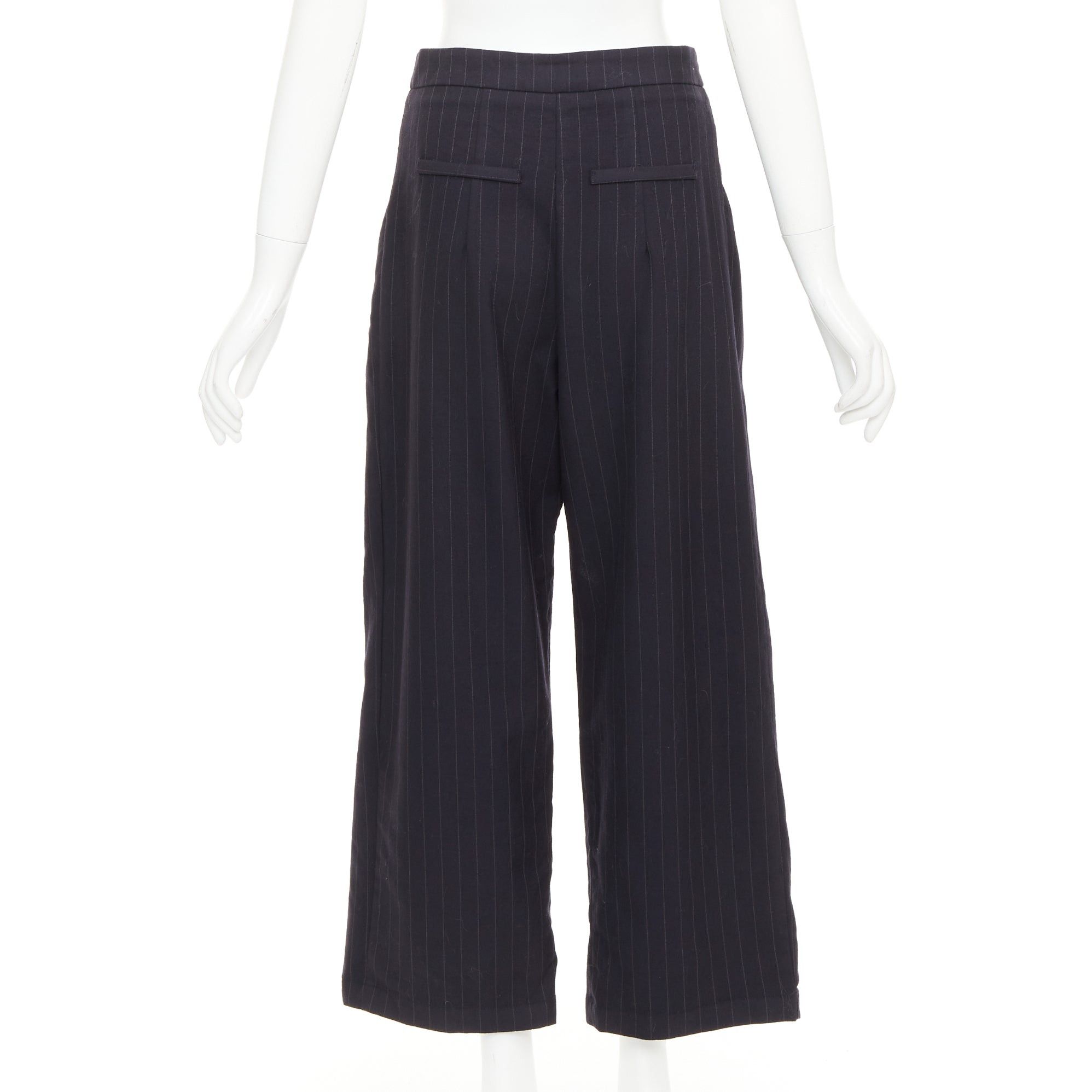 Reformation REFORMATION navy pinstripe surplus fabric silver zip fly wide pants US0 XS Size 27" / US 4 / IT 40 - 5 Thumbnail