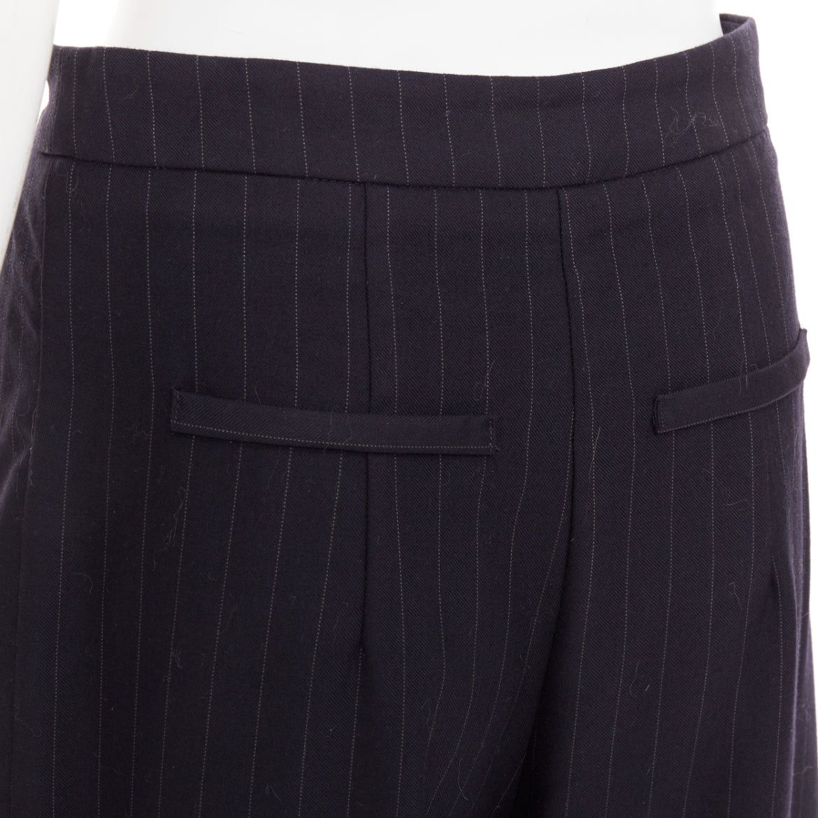 Reformation REFORMATION navy pinstripe surplus fabric silver zip fly wide pants US0 XS Size 27" / US 4 / IT 40 - 7 Thumbnail