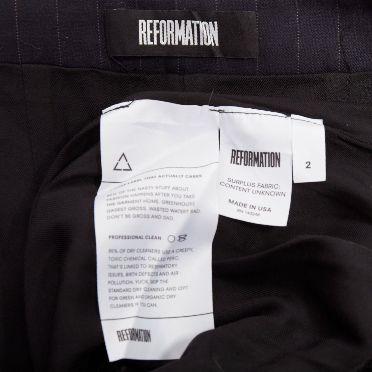 Reformation REFORMATION navy pinstripe surplus fabric silver zip fly wide pants US0 XS Size 27" / US 4 / IT 40 - 8 Thumbnail