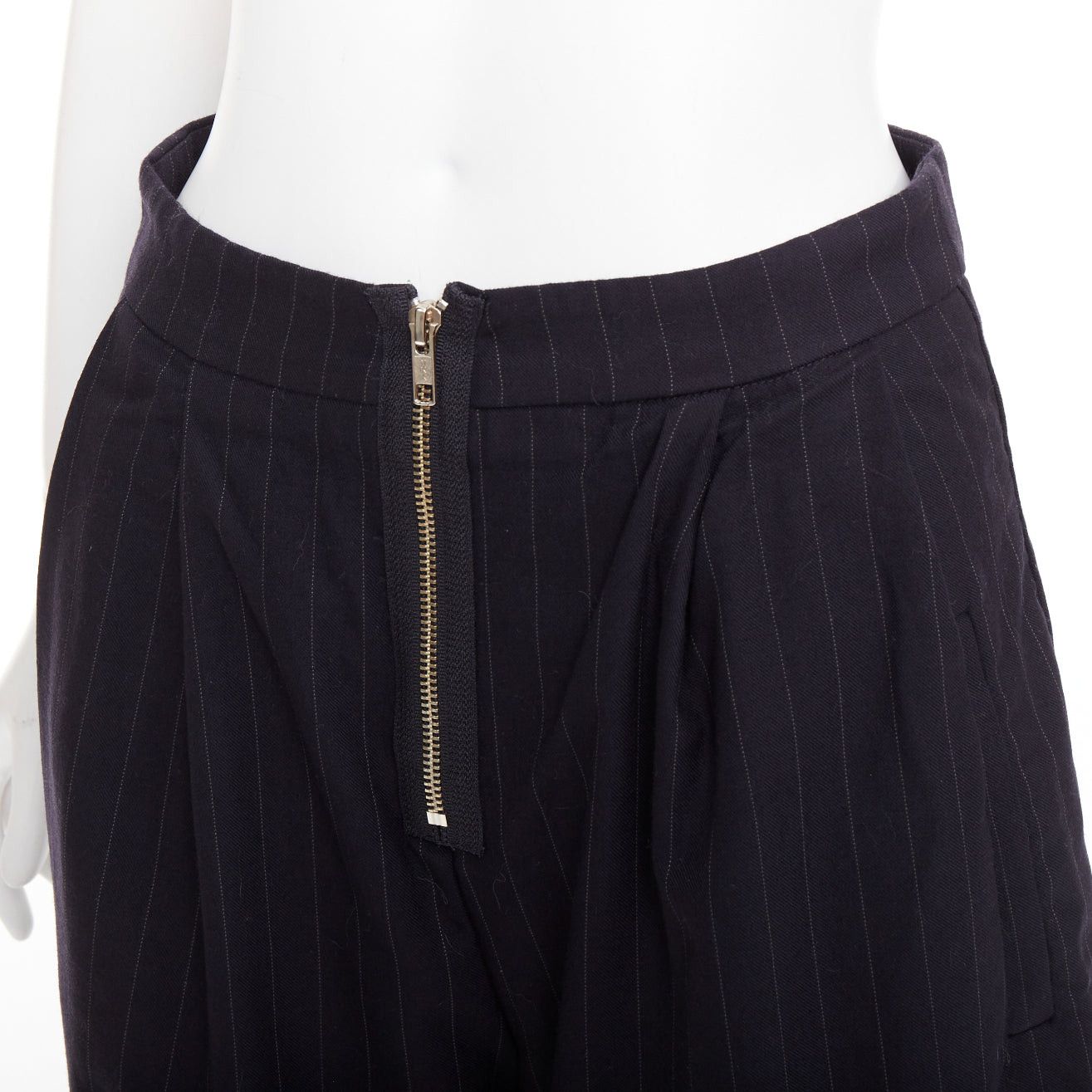 Reformation REFORMATION navy pinstripe surplus fabric silver zip fly wide pants US0 XS Size 27" / US 4 / IT 40 - 2 Thumbnail
