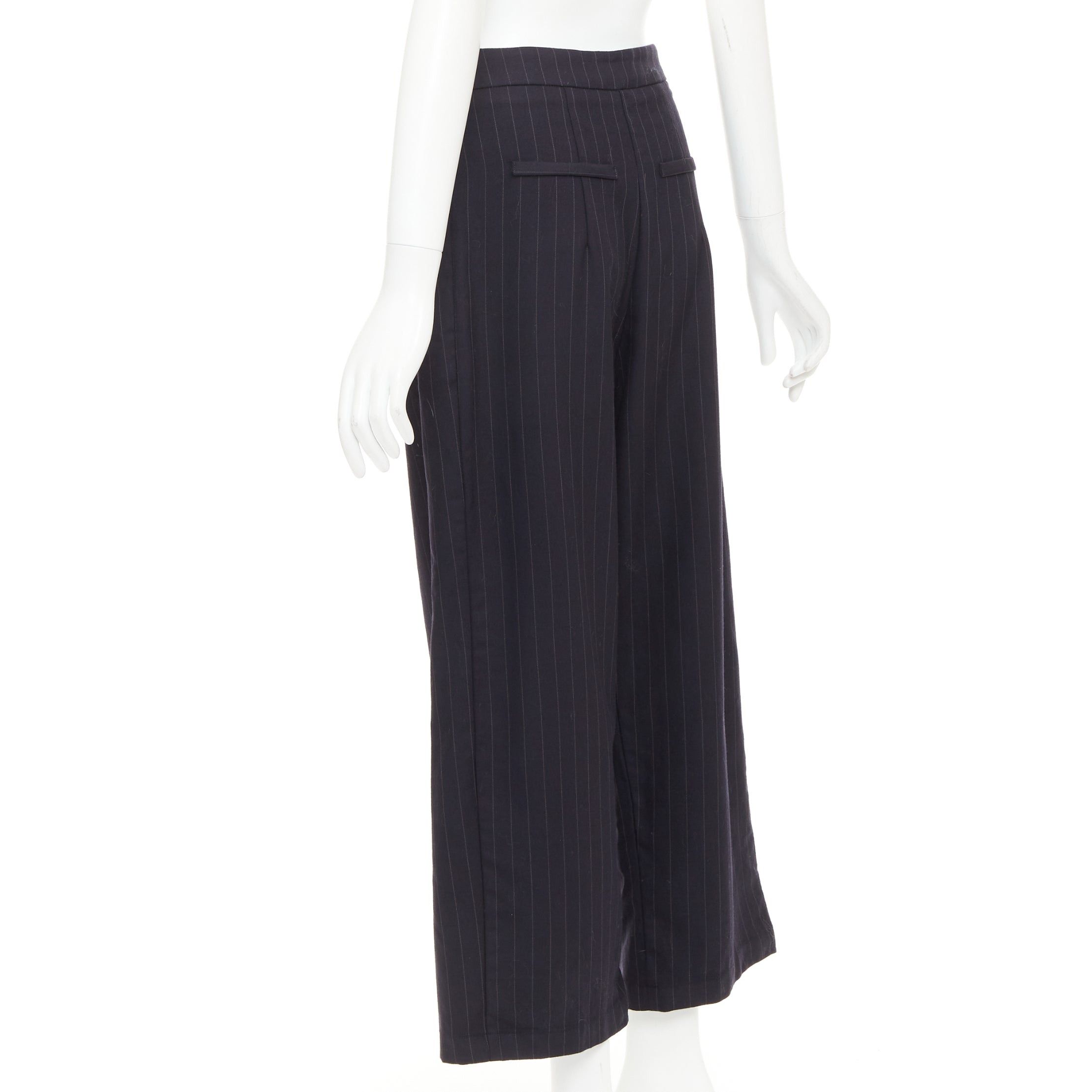 Reformation REFORMATION navy pinstripe surplus fabric silver zip fly wide pants US0 XS Size 27" / US 4 / IT 40 - 6 Thumbnail