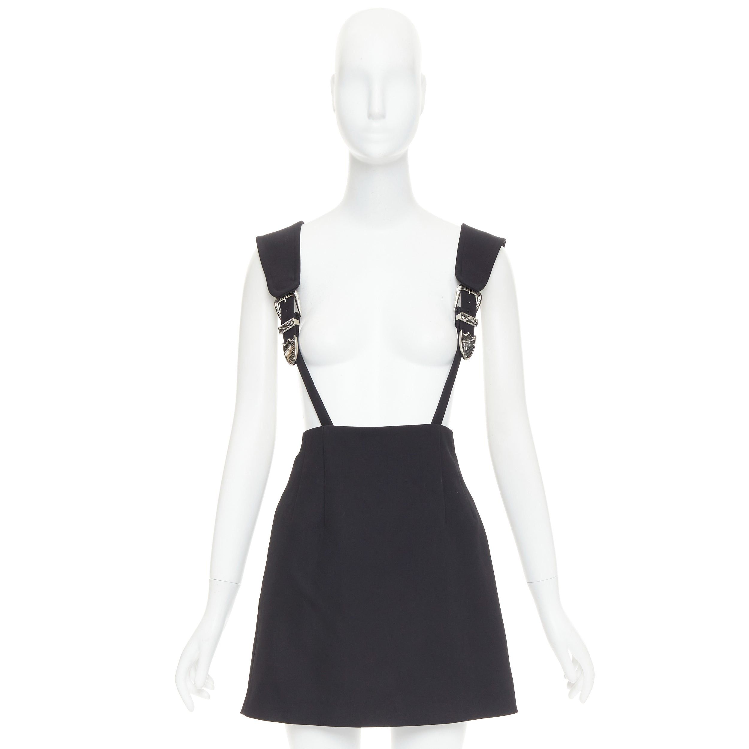 TOGA VIRILIS TOGA ARCHIVES Twill black leather western silver buckles suspender skirt FR36 S Size 27" / US 4 / IT 40 - 9 Thumbnail