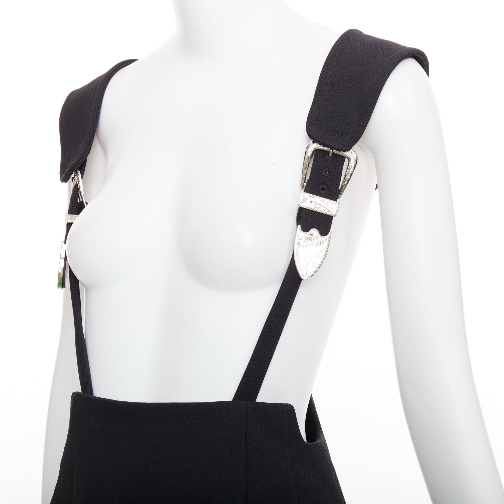 TOGA VIRILIS TOGA ARCHIVES Twill black leather western silver buckles suspender skirt FR36 S Size 27" / US 4 / IT 40 - 2 Thumbnail