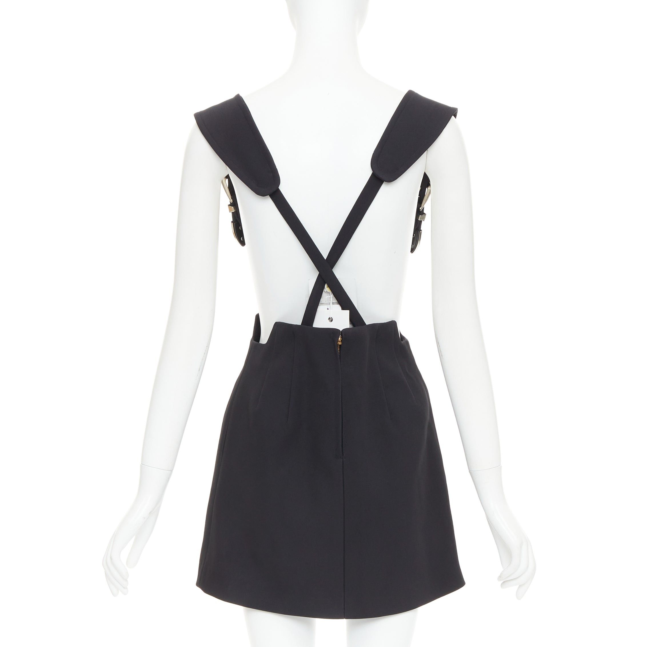 TOGA VIRILIS TOGA ARCHIVES Twill black leather western silver buckles suspender skirt FR36 S Size 27" / US 4 / IT 40 - 5 Thumbnail
