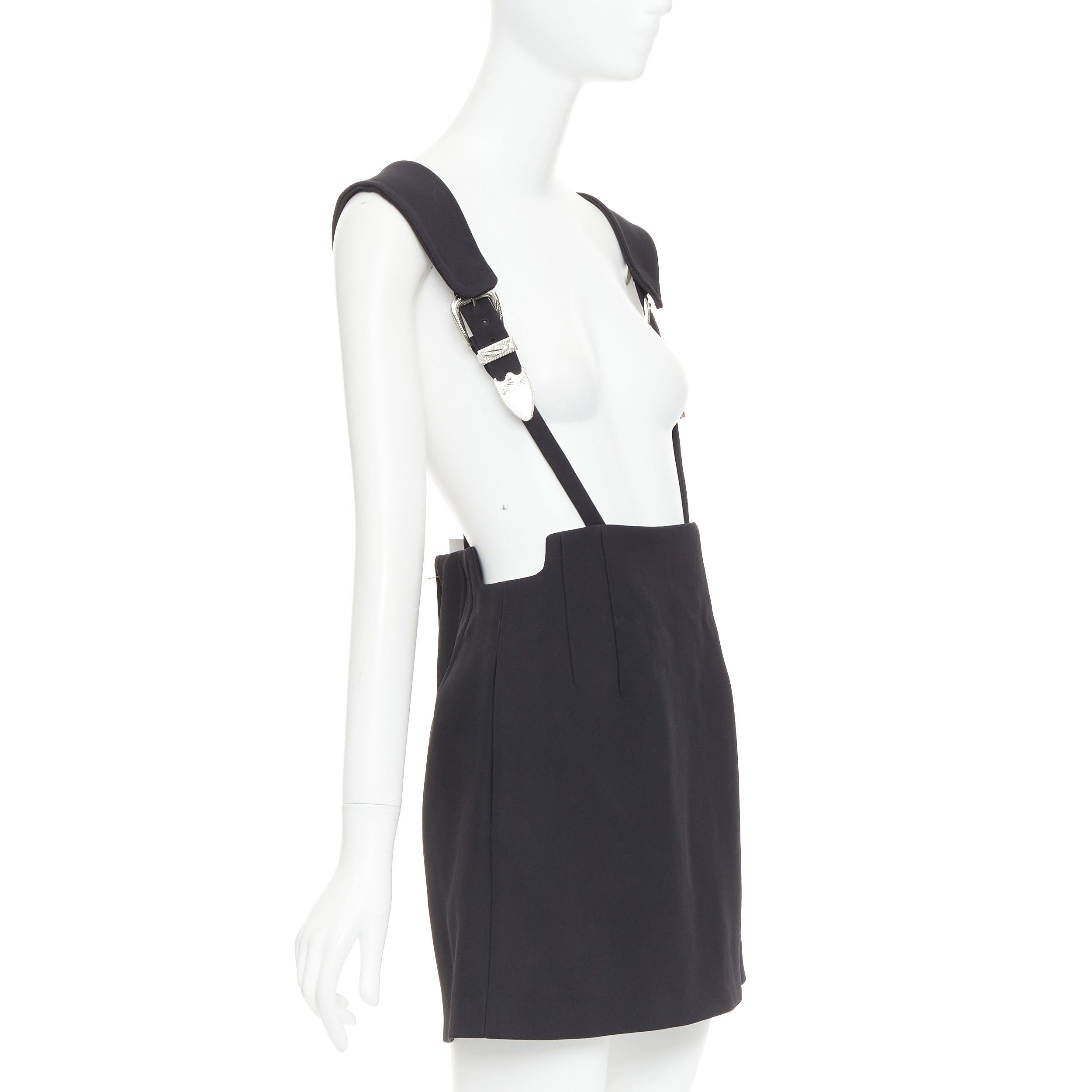 TOGA VIRILIS TOGA ARCHIVES Twill black leather western silver buckles suspender skirt FR36 S Size 27" / US 4 / IT 40 - 3 Thumbnail