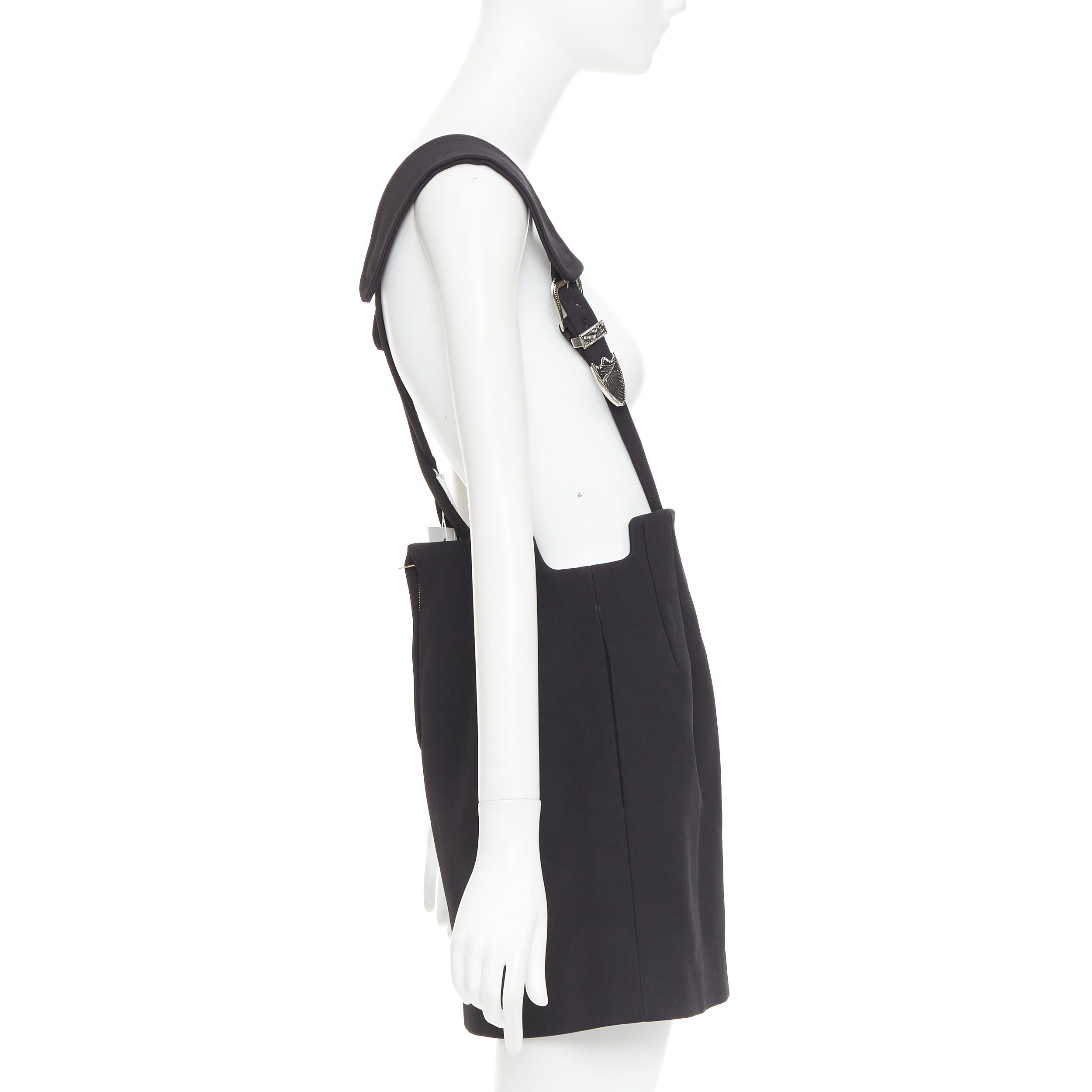 TOGA VIRILIS TOGA ARCHIVES Twill black leather western silver buckles suspender skirt FR36 S Size 27" / US 4 / IT 40 - 4 Thumbnail