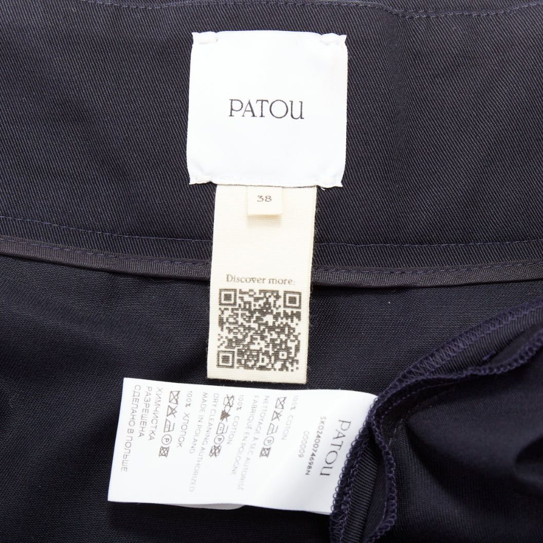 Patou PATOU navy cotton front button box pleat belted flared mini skirt FR38 M Size 28" / US 6 / IT 42 - 8 Thumbnail