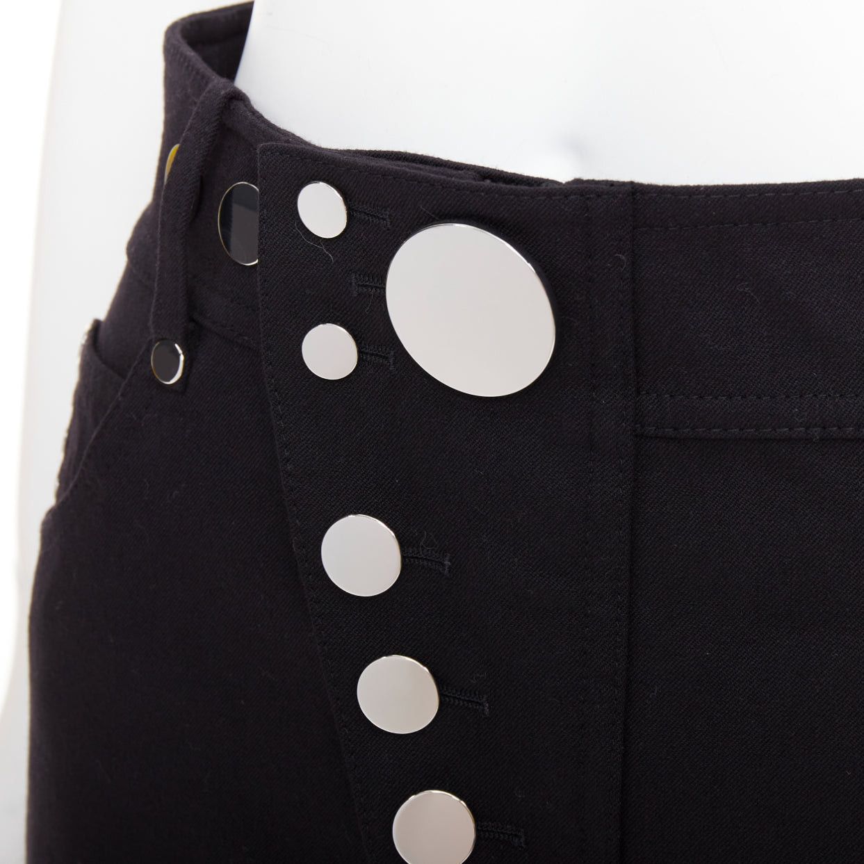 Alexander Wang ALEXANDER WANG black virgin wool mirrored silver snap buttons skirt US2 S Size 27" / US 4 / IT 40 - 7 Thumbnail