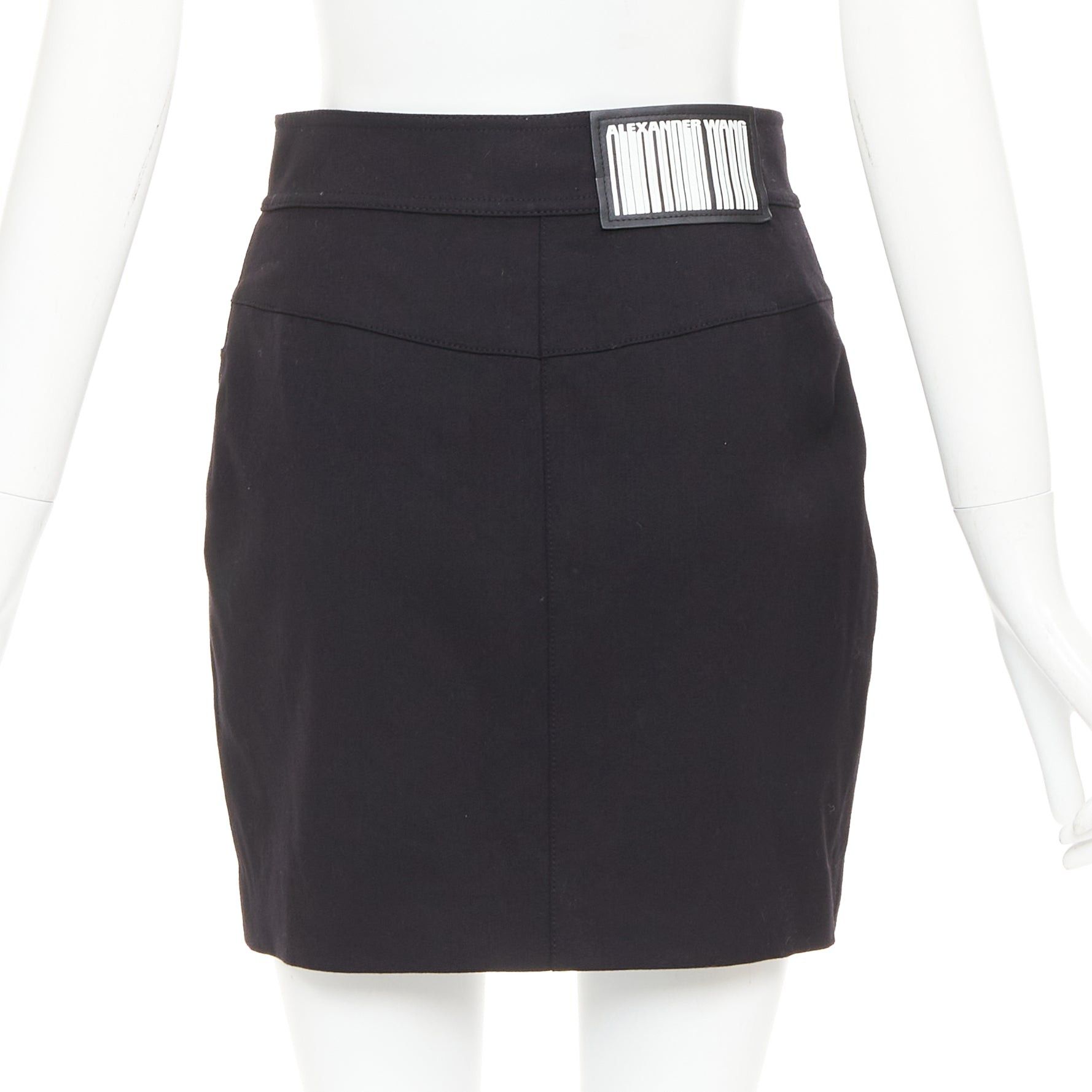 Alexander Wang ALEXANDER WANG black virgin wool mirrored silver snap buttons skirt US2 S Size 27" / US 4 / IT 40 - 5 Thumbnail