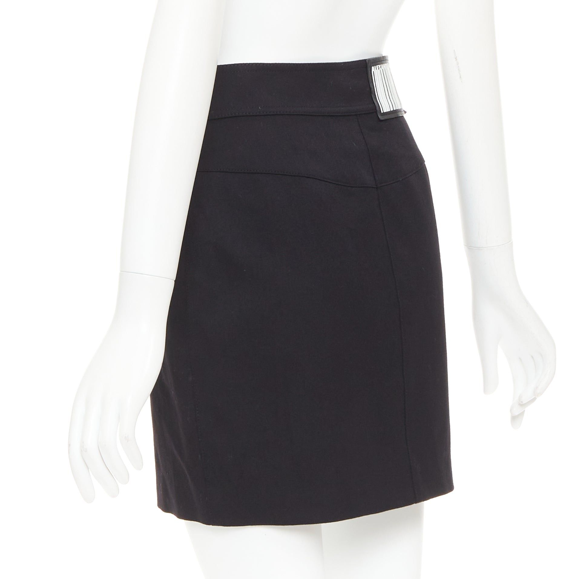 Alexander Wang ALEXANDER WANG black virgin wool mirrored silver snap buttons skirt US2 S Size 27" / US 4 / IT 40 - 6 Thumbnail