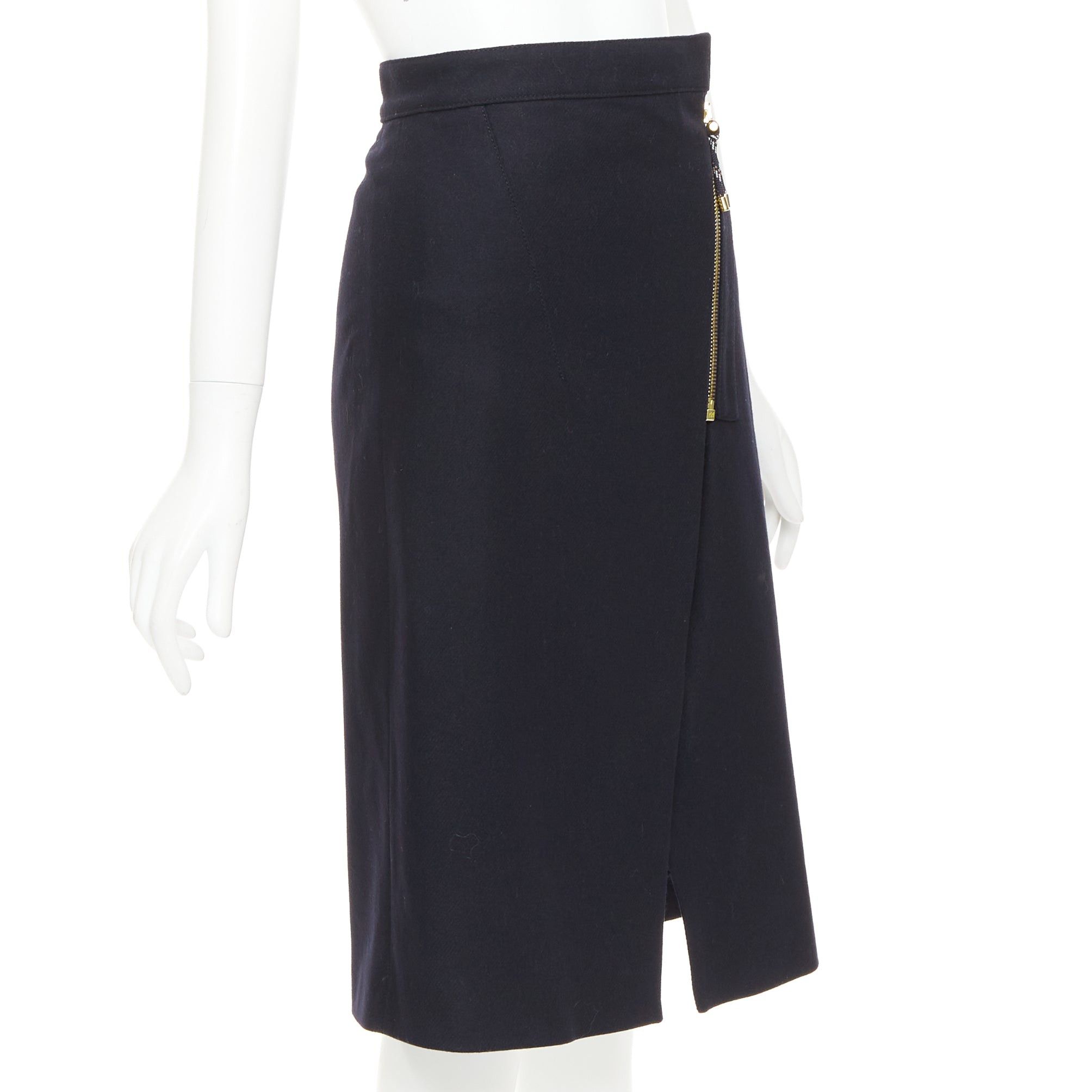 Acne Studios ACNE STUDIOS 2016 Panna Wool black silver asymmetric zip knee skirt FR32 XXS Size 25" / US 0 / IT 36 - 3 Thumbnail