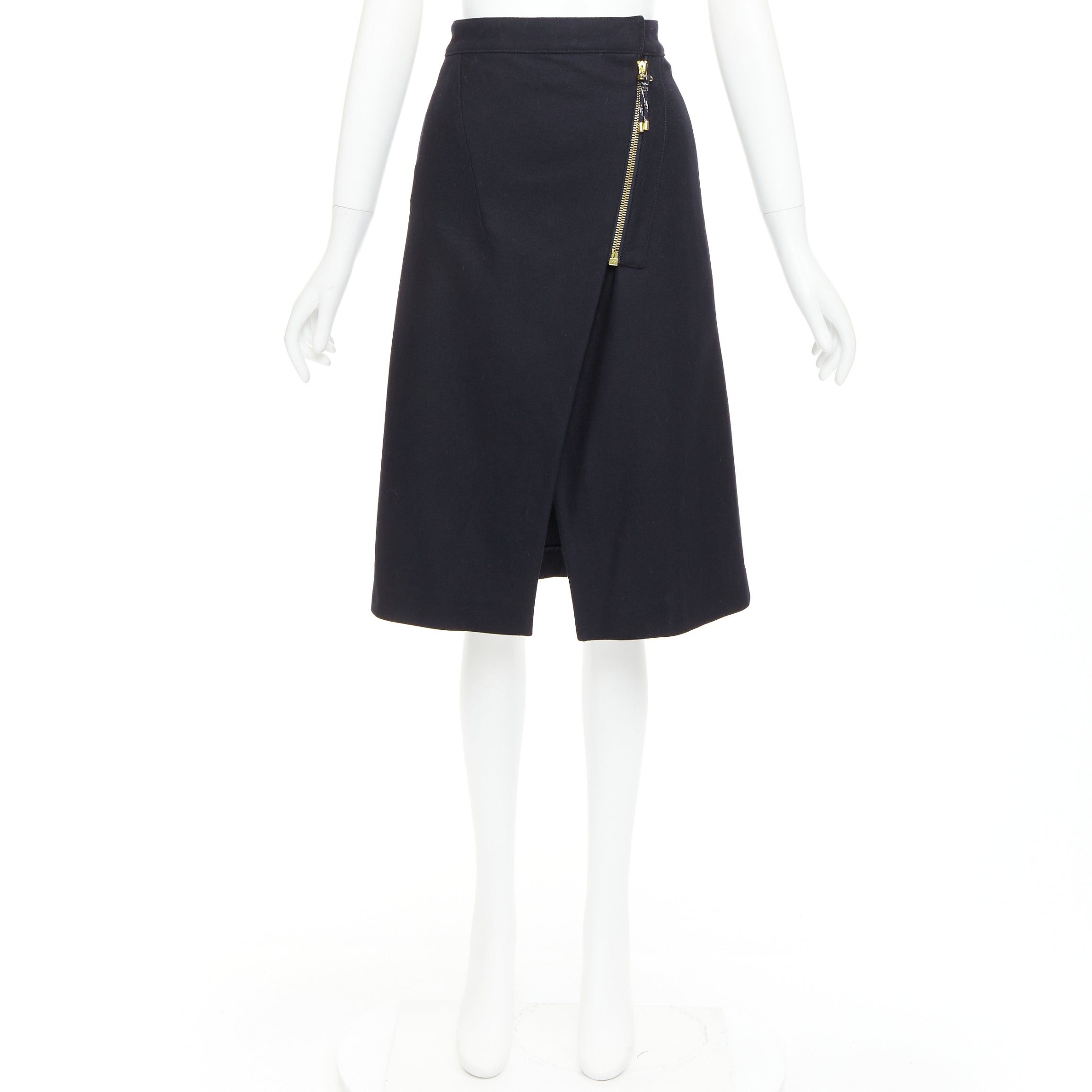 Acne Studios ACNE STUDIOS 2016 Panna Wool black silver asymmetric zip knee skirt FR32 XXS Size 25" / US 0 / IT 36 - 9 Thumbnail